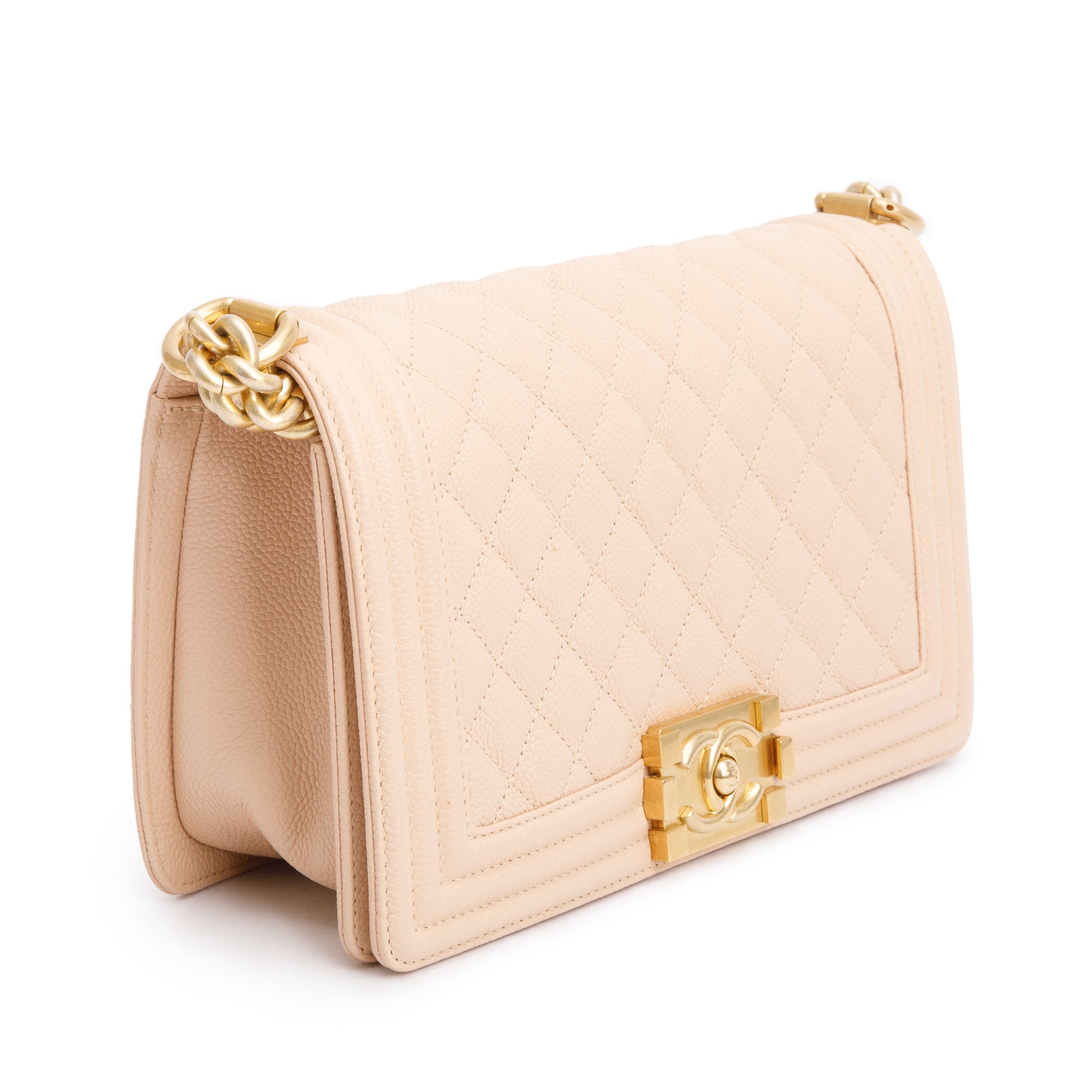 Chanel Beige Quilted Caviar Leather Medium Boy Bag