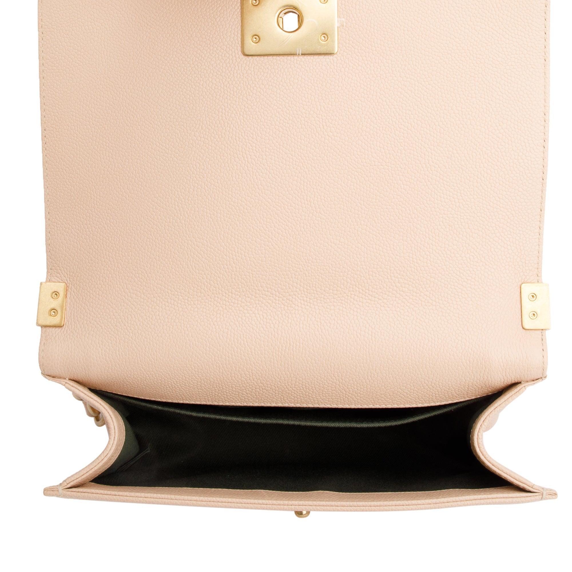 Chanel Beige Quilted Caviar Leather Medium Boy Bag