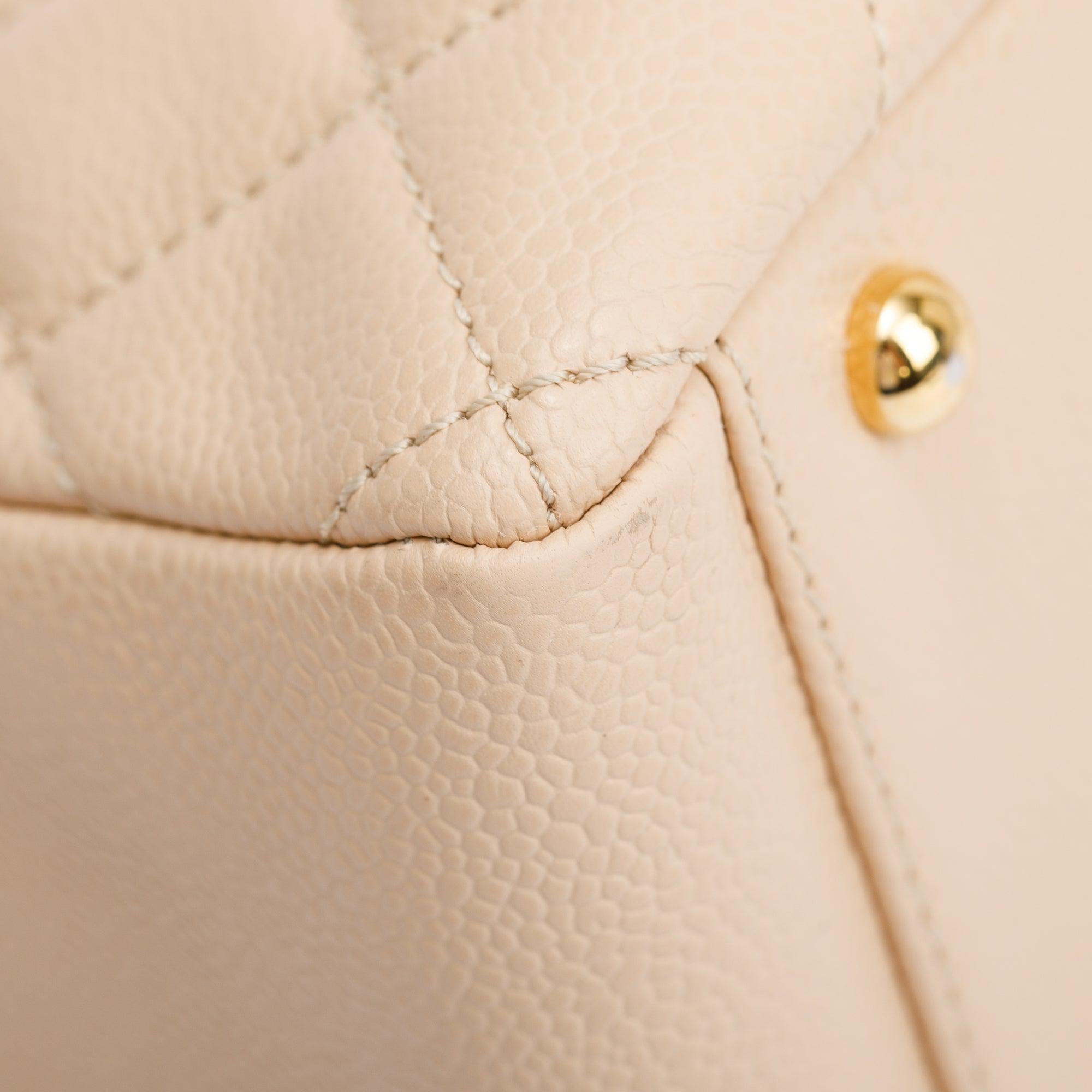 Chanel Beige Quilted Caviar Leather Petit Timeless Tote w/ Box & Authenticity Card