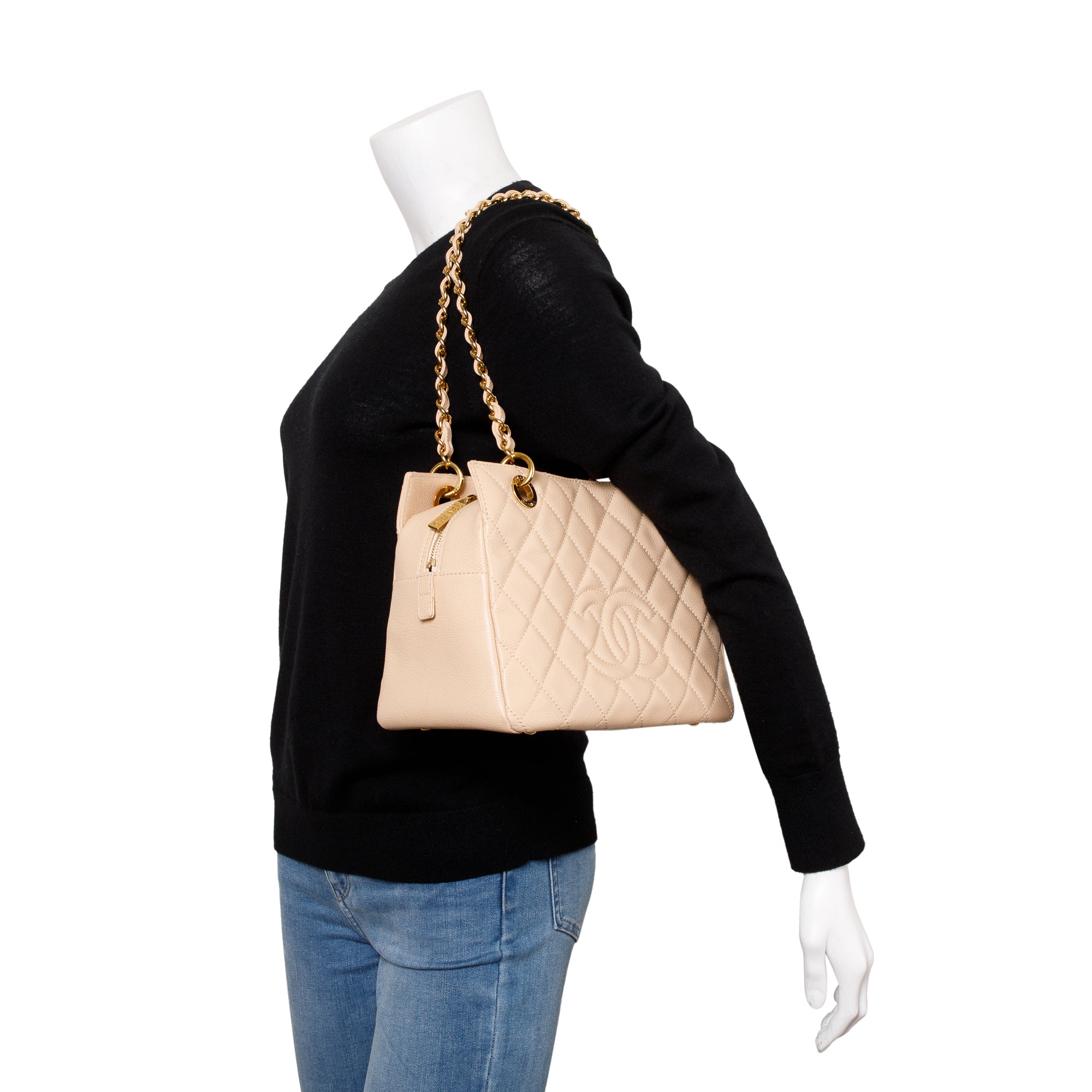 Chanel Beige Quilted Caviar Leather Petit Timeless Tote w/ Box & Authenticity Card