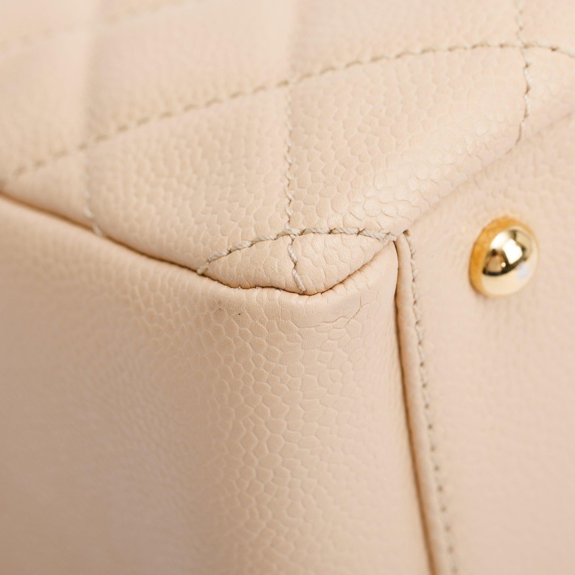 Chanel Beige Quilted Caviar Leather Petit Timeless Tote w/ Box & Authenticity Card