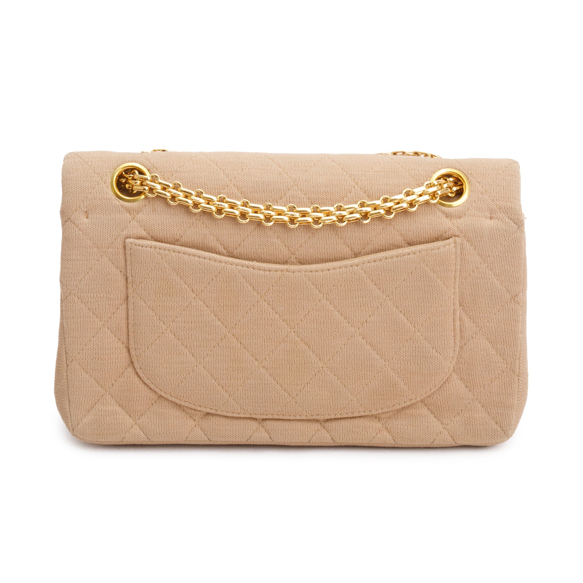 Chanel Beige Quilted Jersey Classic Medium Double Flap Bag