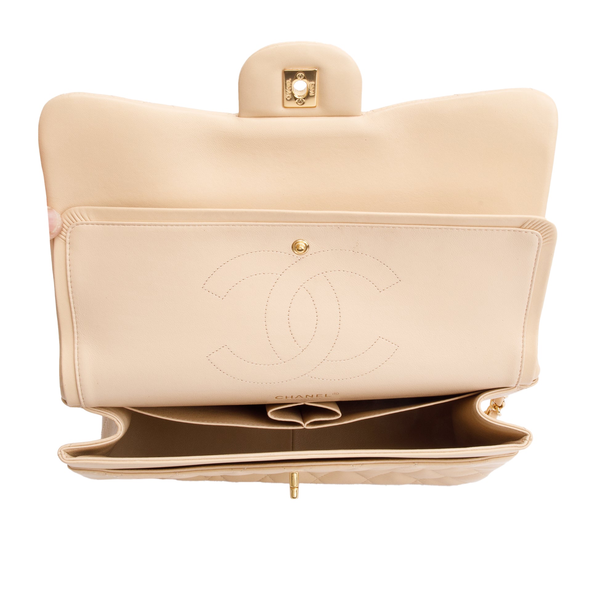Chanel Beige Quilted Lambskin Leather Classic Jumbo Double Flap Bag w/ Authenticity Card