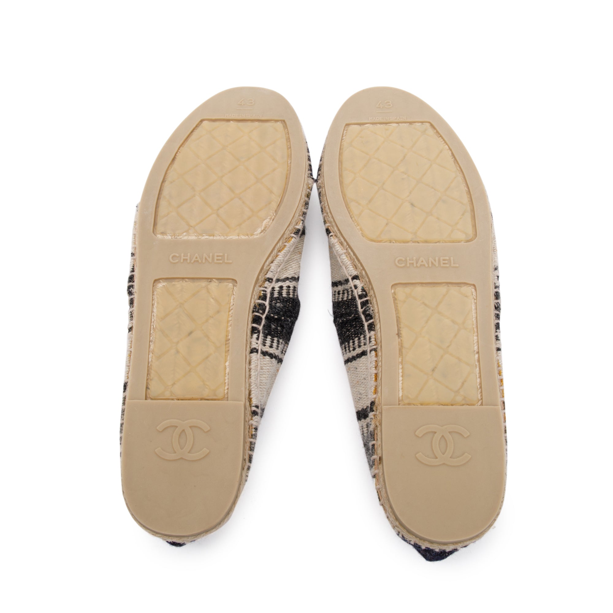 Chanel Beige/Black Wool Tweed Lambskin Espadrilles, Size 43 w/ Box