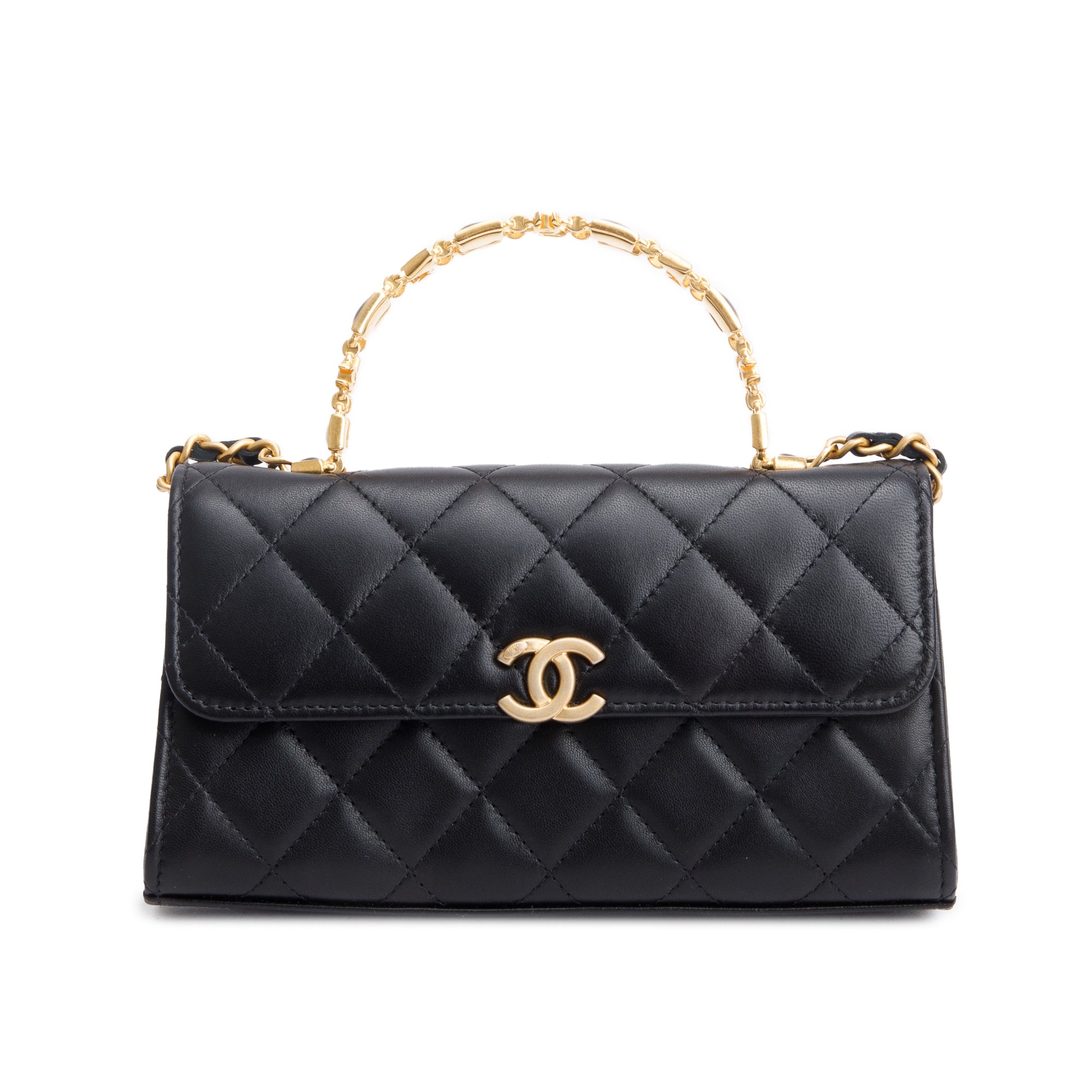Chanel Black 2023 Lambskin Enamel Top Handle Phone Holder