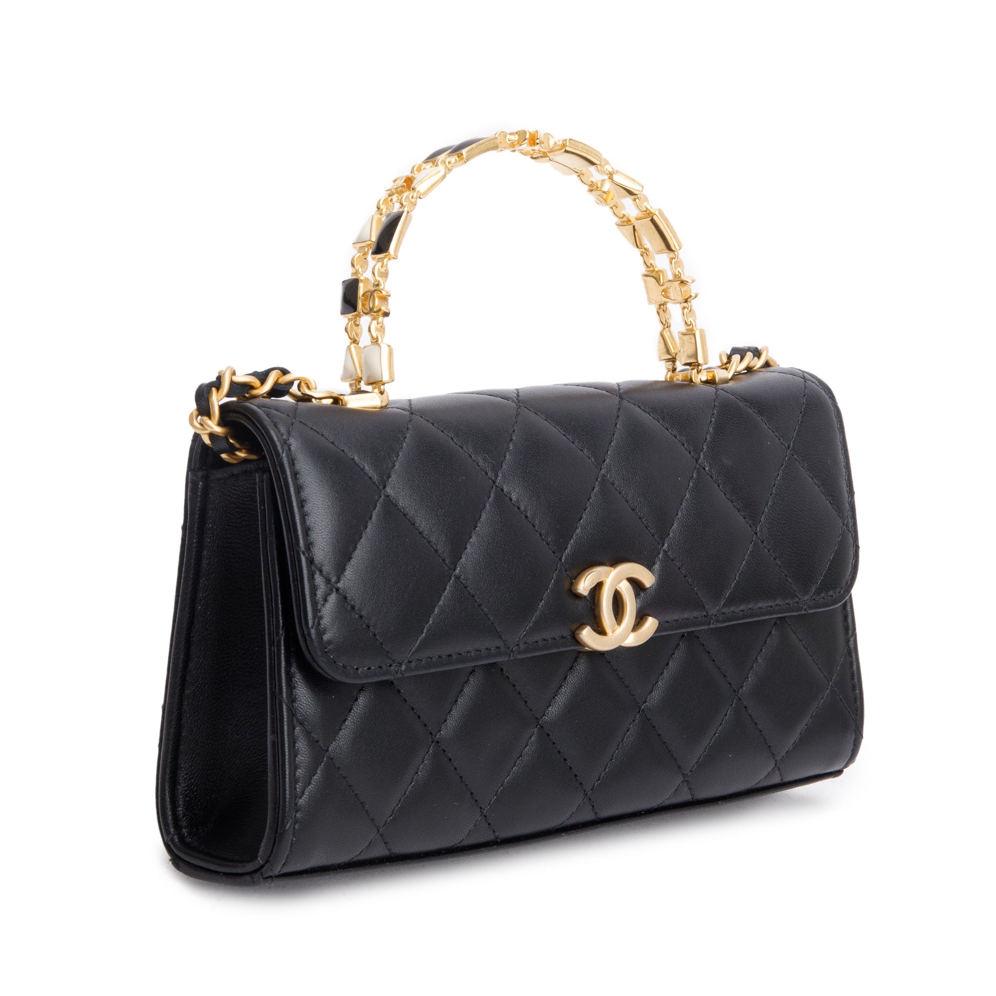 Chanel Black 2023 Lambskin Enamel Top Handle Phone Holder