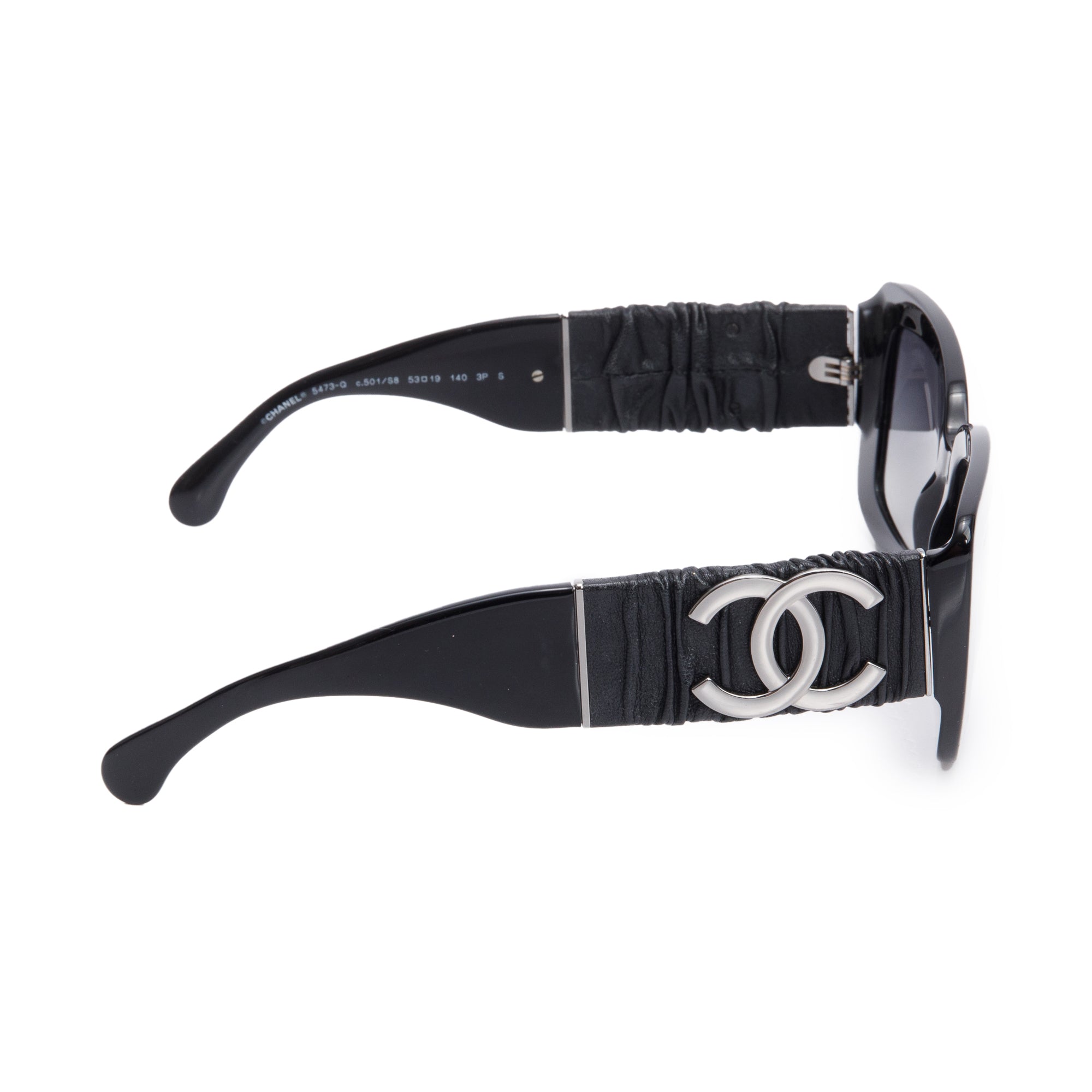 Chanel Black Acetate Calfskin Polarized Square Sunglasses 5473-Q w/ Box & Case