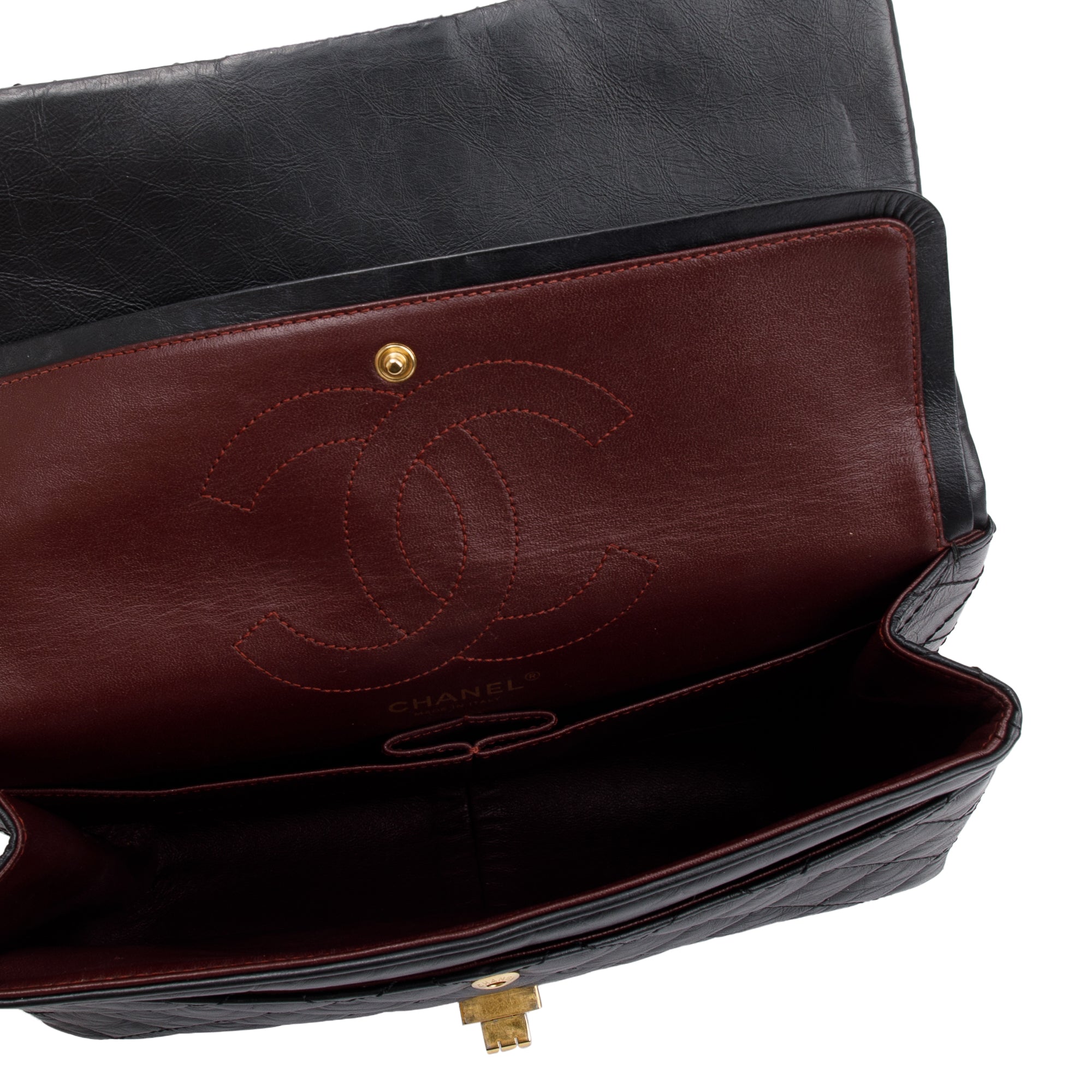 Chanel Black Aged Calfskin Leather 2.55 Reissue 226 Double Flap Bag w/ Box & Authenticity Card