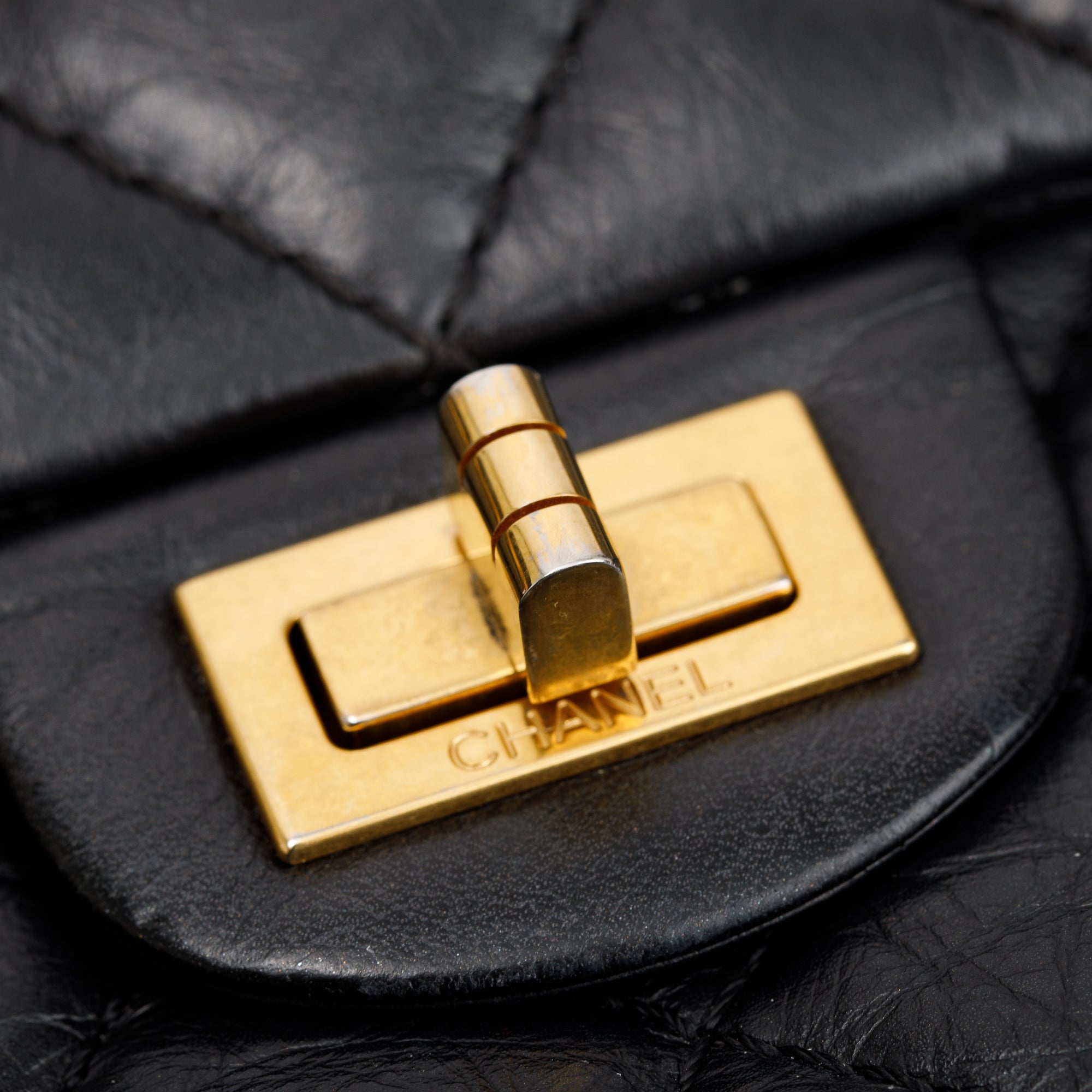 Chanel Black Aged Calfskin Leather 2.55 Reissue 226 Double Flap Bag w/ Box & Authenticity Card