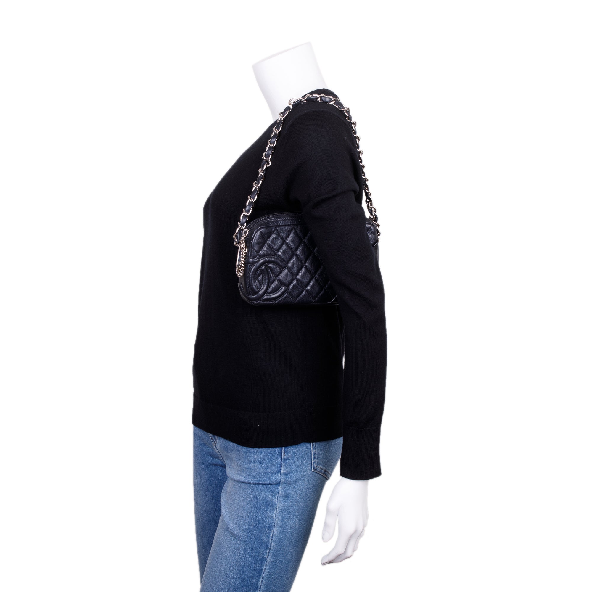 Chanel Black Aged Calfskin Leather Cotton Club Pochette w/ Authenticity Card