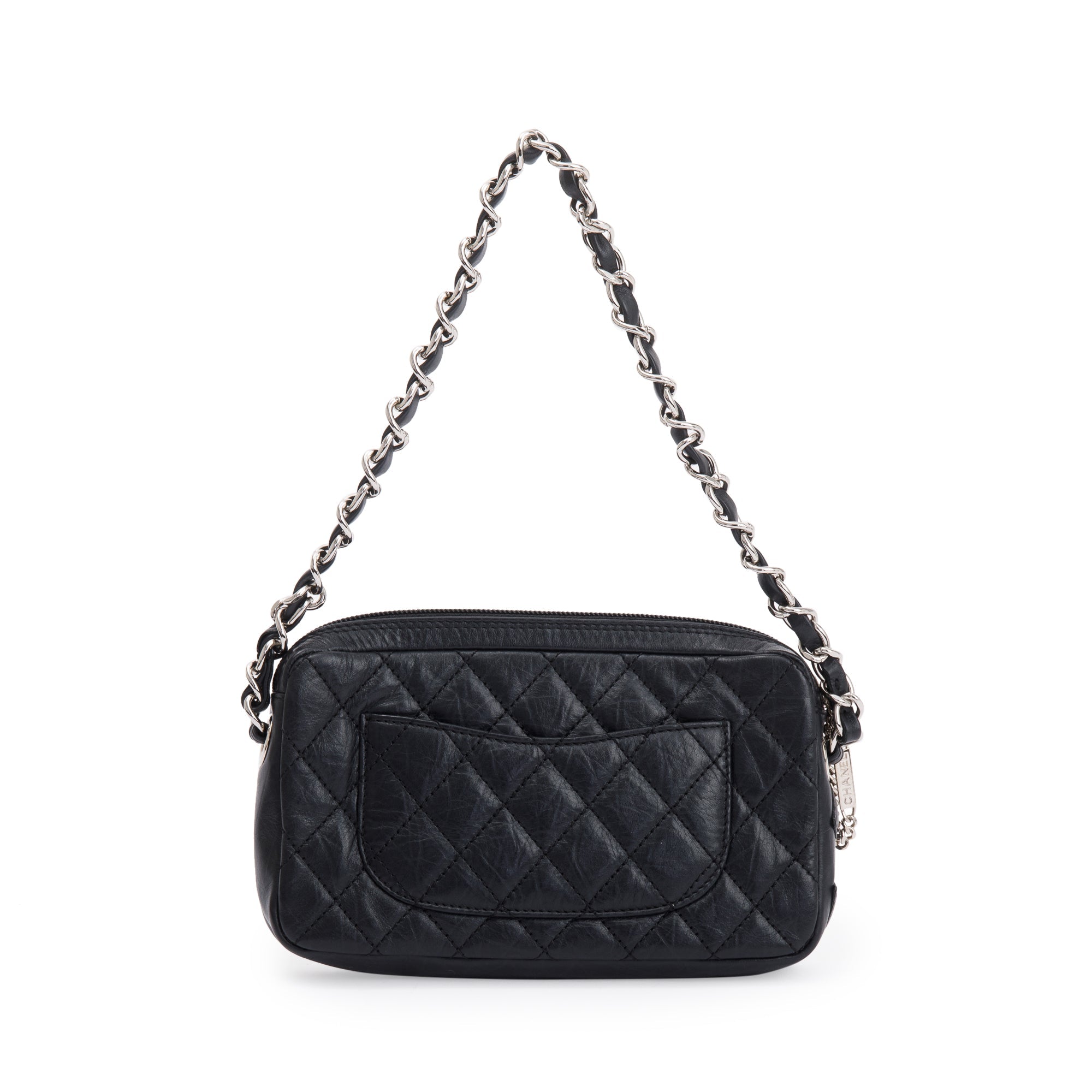 Chanel Black Aged Calfskin Leather Cotton Club Pochette w/ Authenticity Card