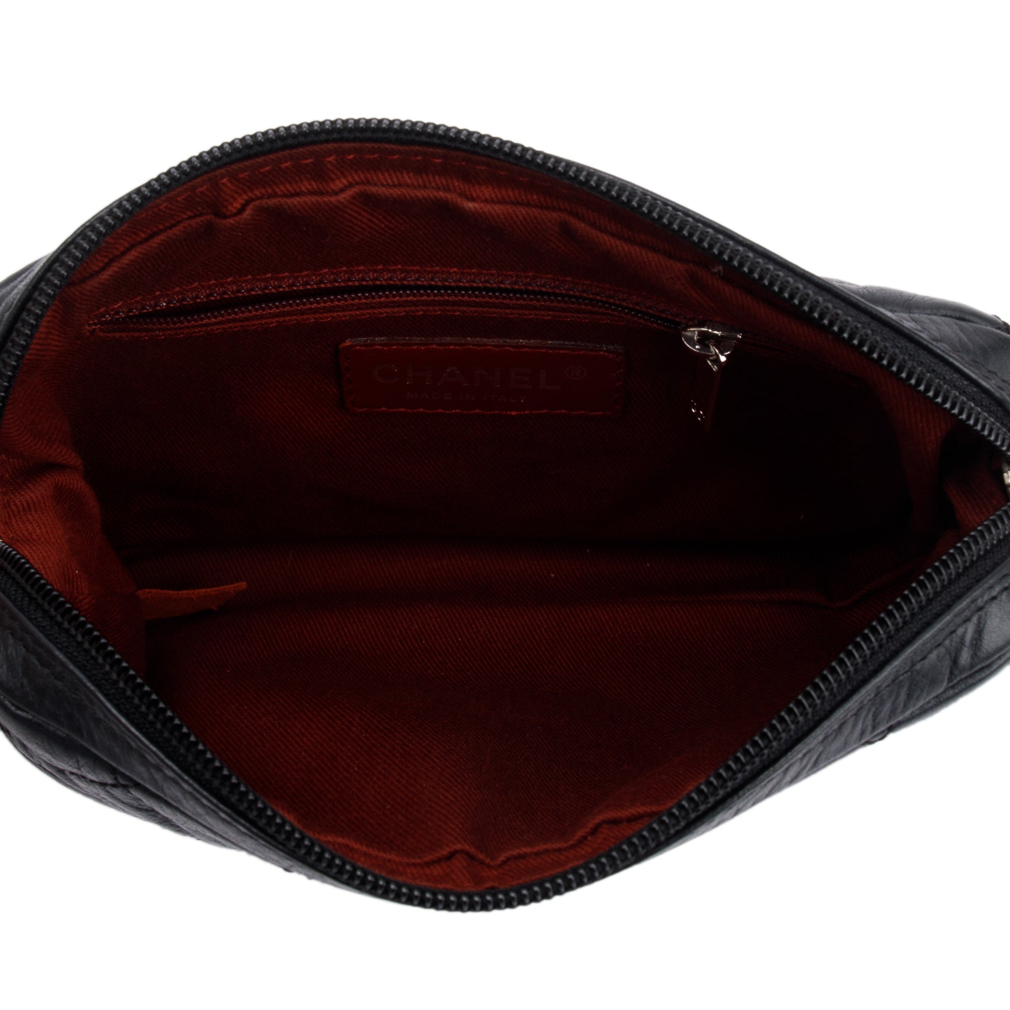 Chanel Black Aged Calfskin Leather Cotton Club Pochette w/ Authenticity Card