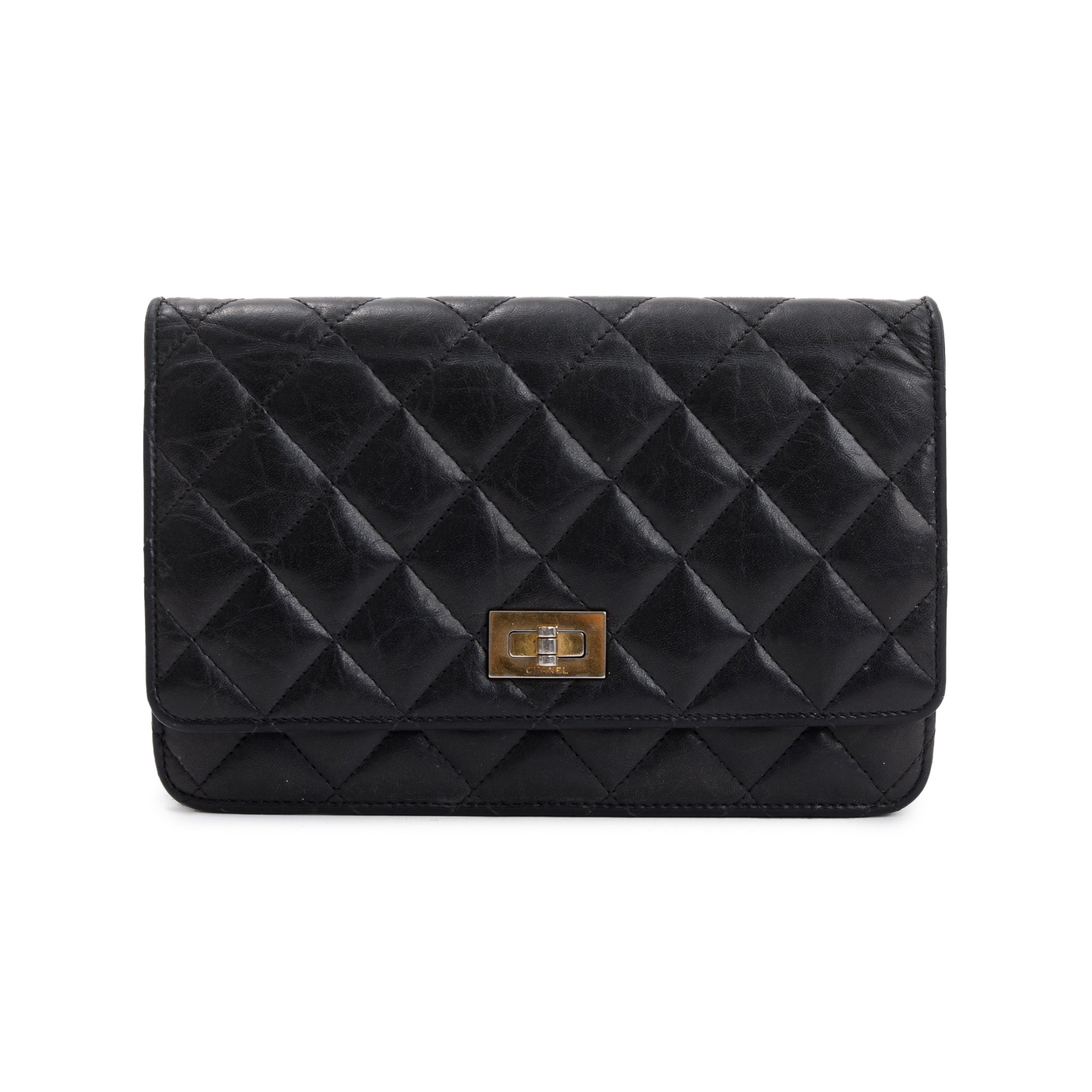 Chanel Black Aged Calfskin Leather Reissue Wallet on Chain w/ Box, Receipt & Authenticity Card
