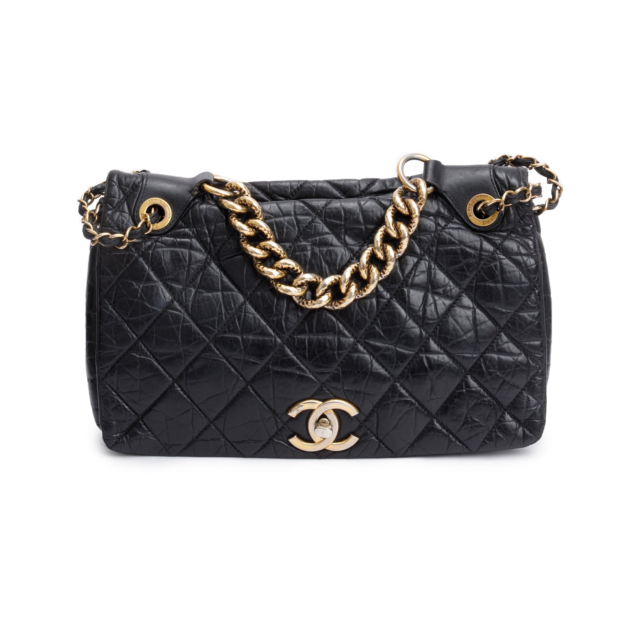 Chanel Black Aged Calfskin Leather Small Pondicherry Flap Bag