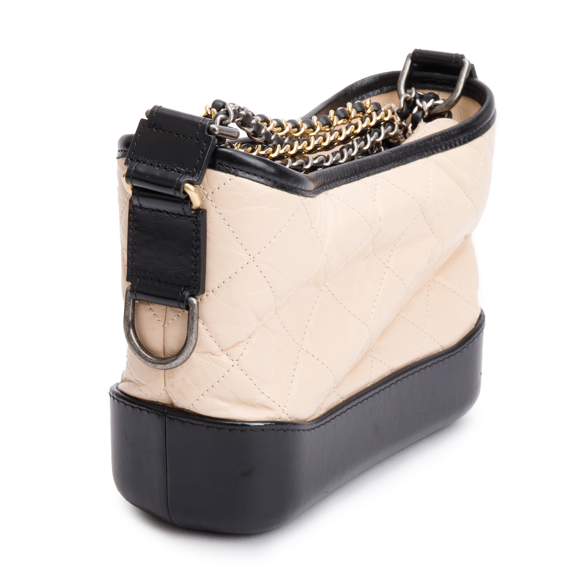 Chanel Black & Beige Aged Calfskin Leather Small Gabrielle Hobo w/ Authenticity Card