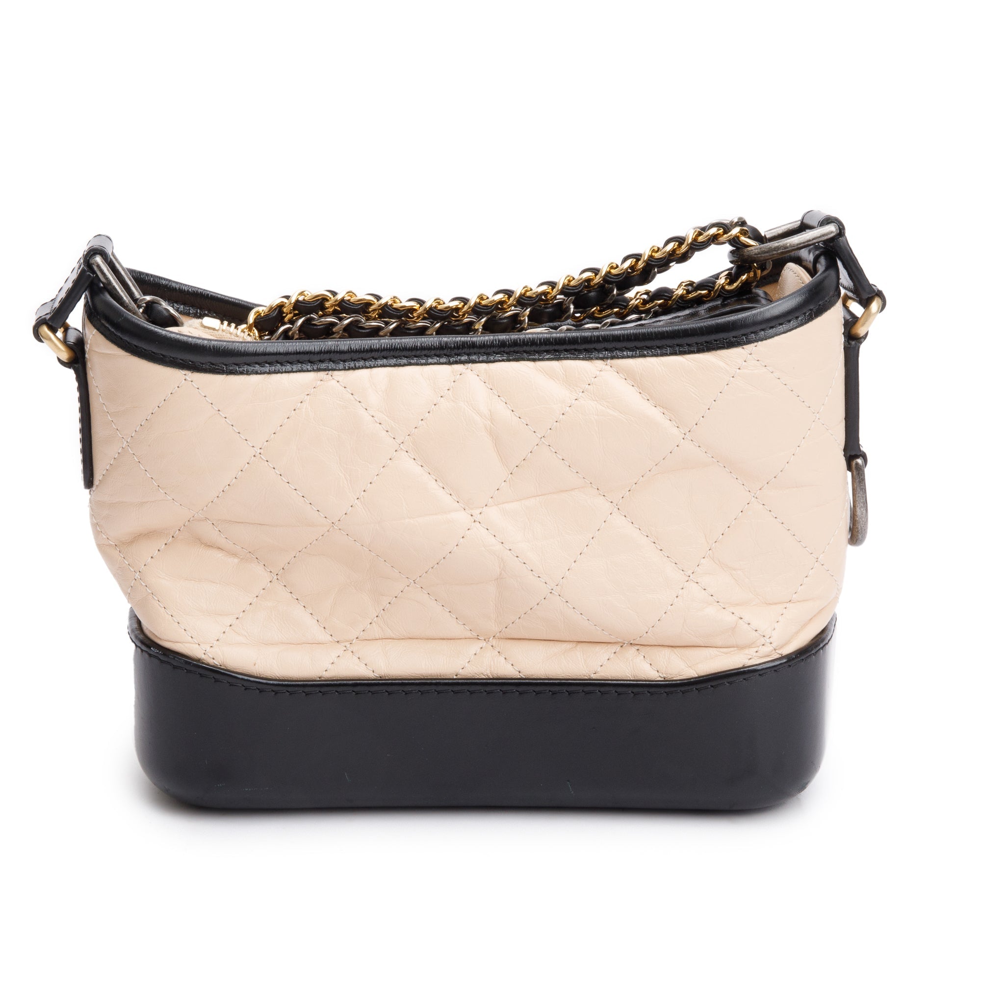 Chanel Black & Beige Aged Calfskin Leather Small Gabrielle Hobo w/ Authenticity Card