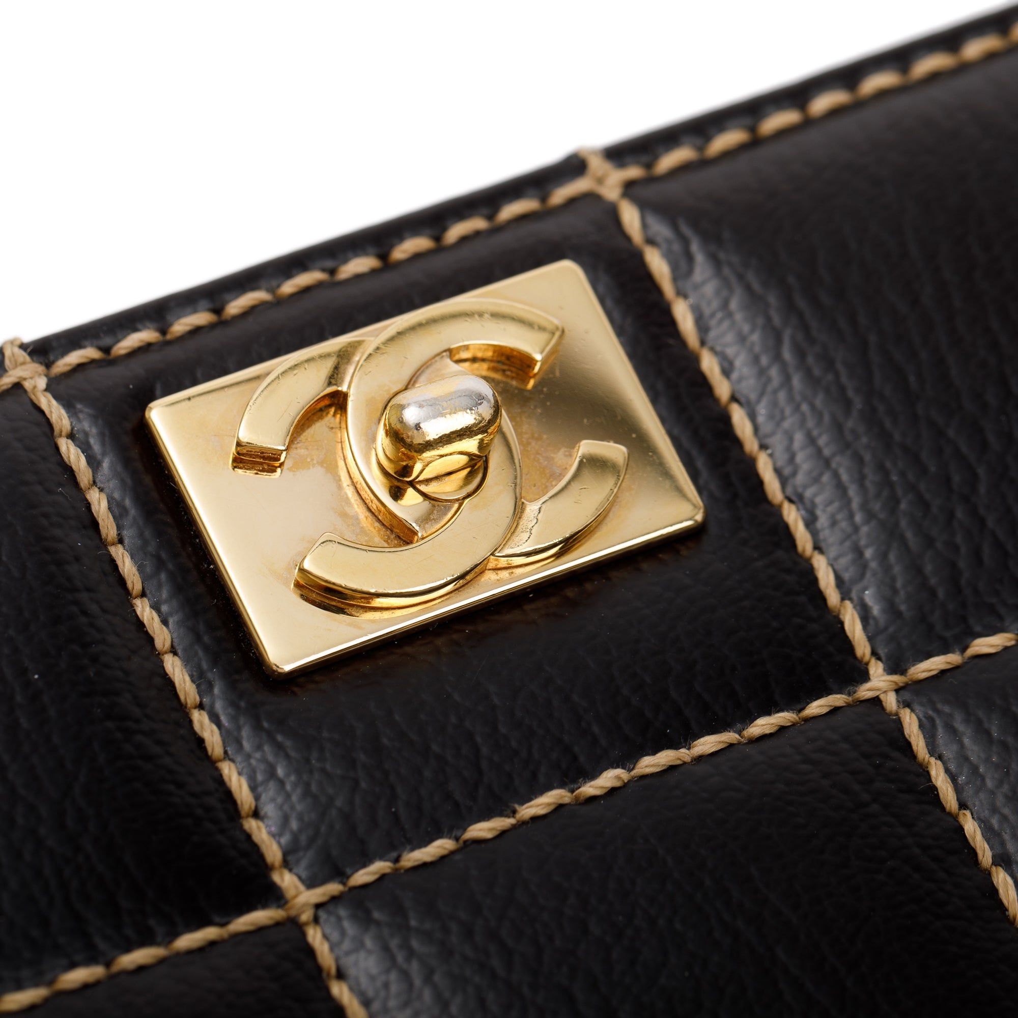 Chanel Black Cafskin Leather Wild Stitch Choco Bar Tote