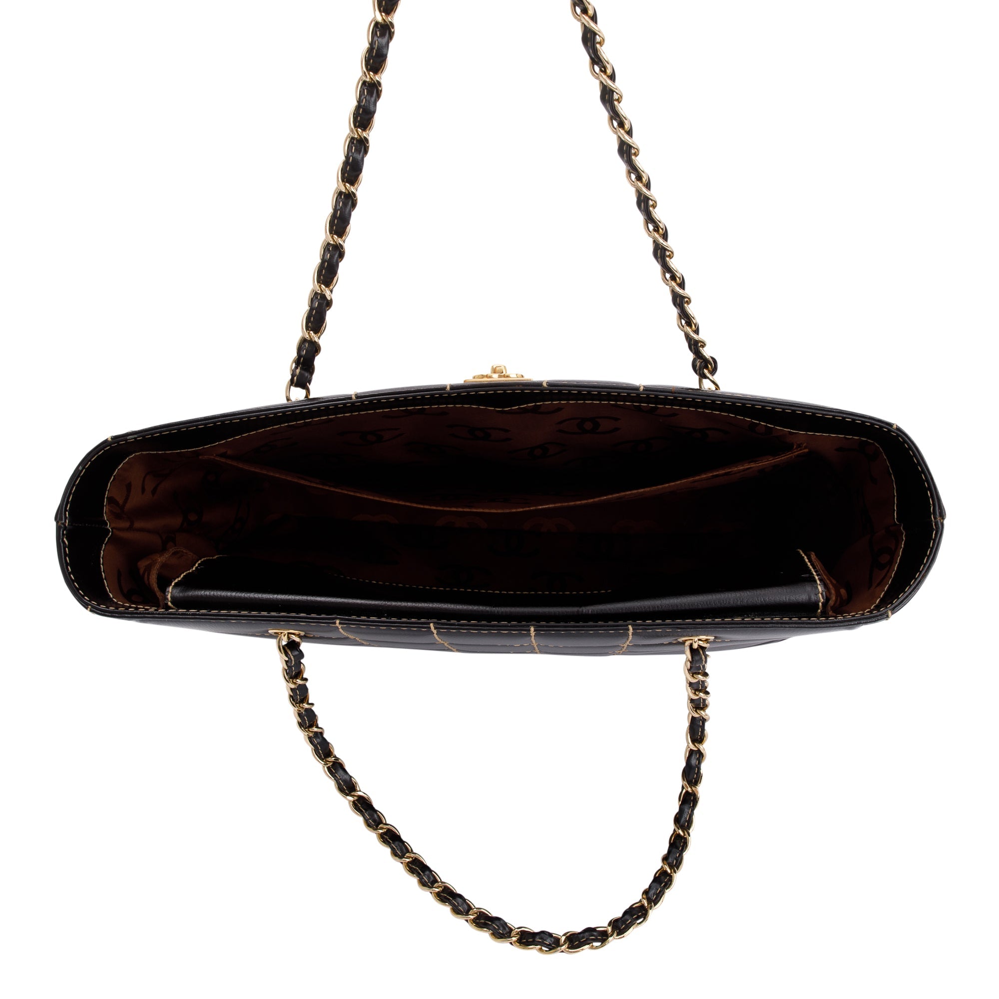 Chanel Black Cafskin Leather Wild Stitch Choco Bar Tote
