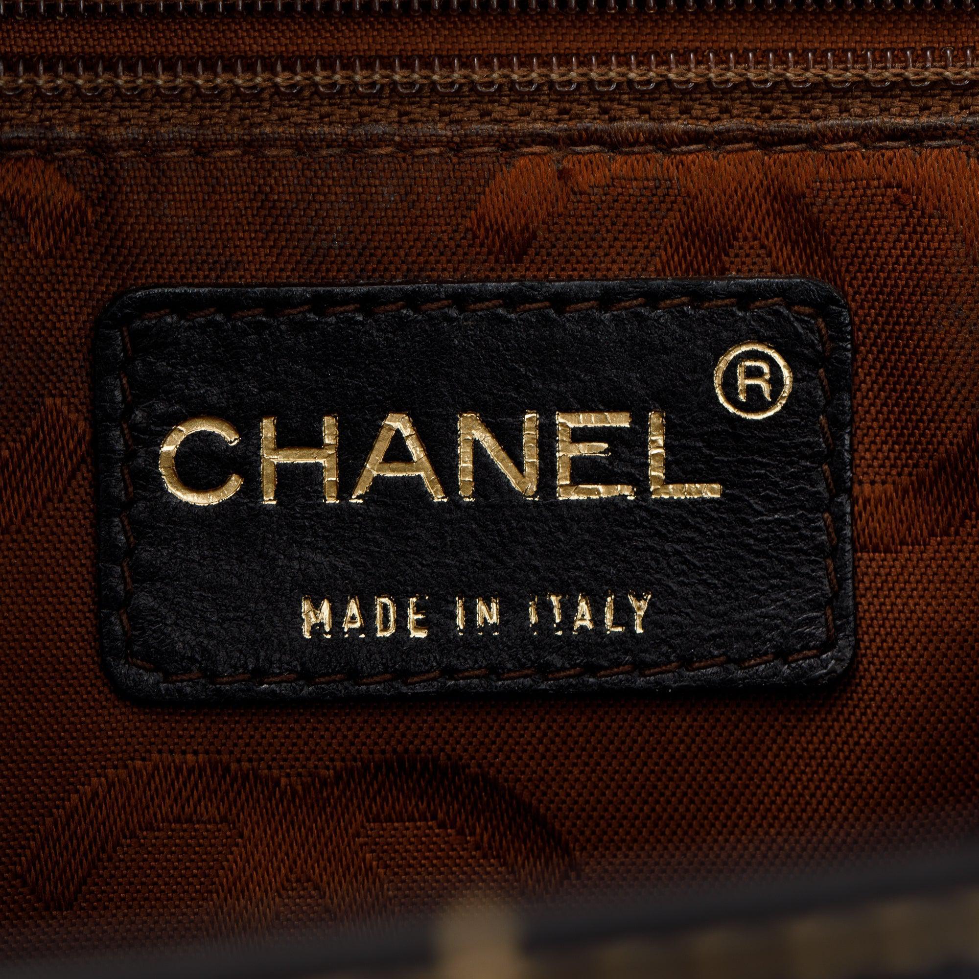 Chanel Black Cafskin Leather Wild Stitch Choco Bar Tote