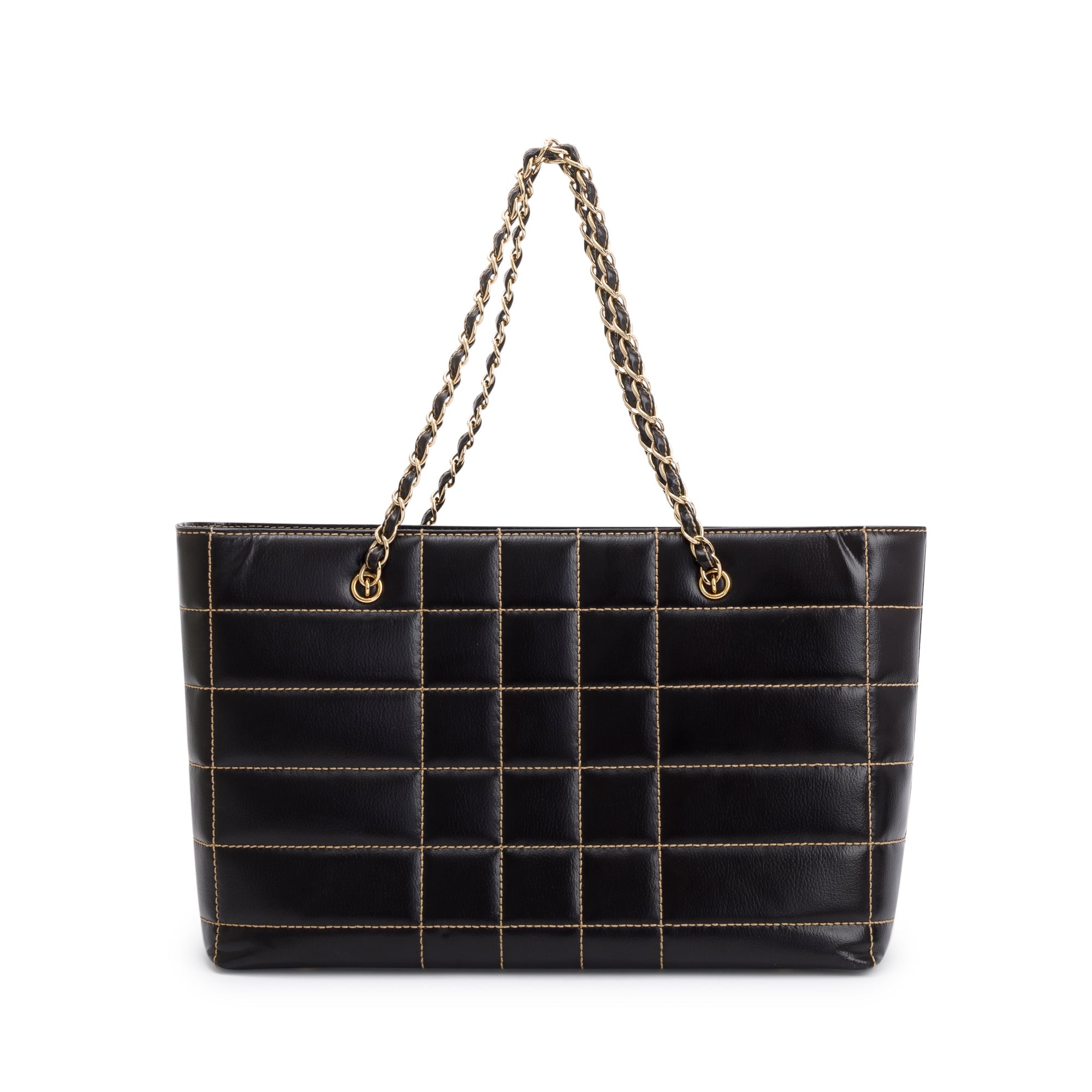 Chanel Black Cafskin Leather Wild Stitch Choco Bar Tote