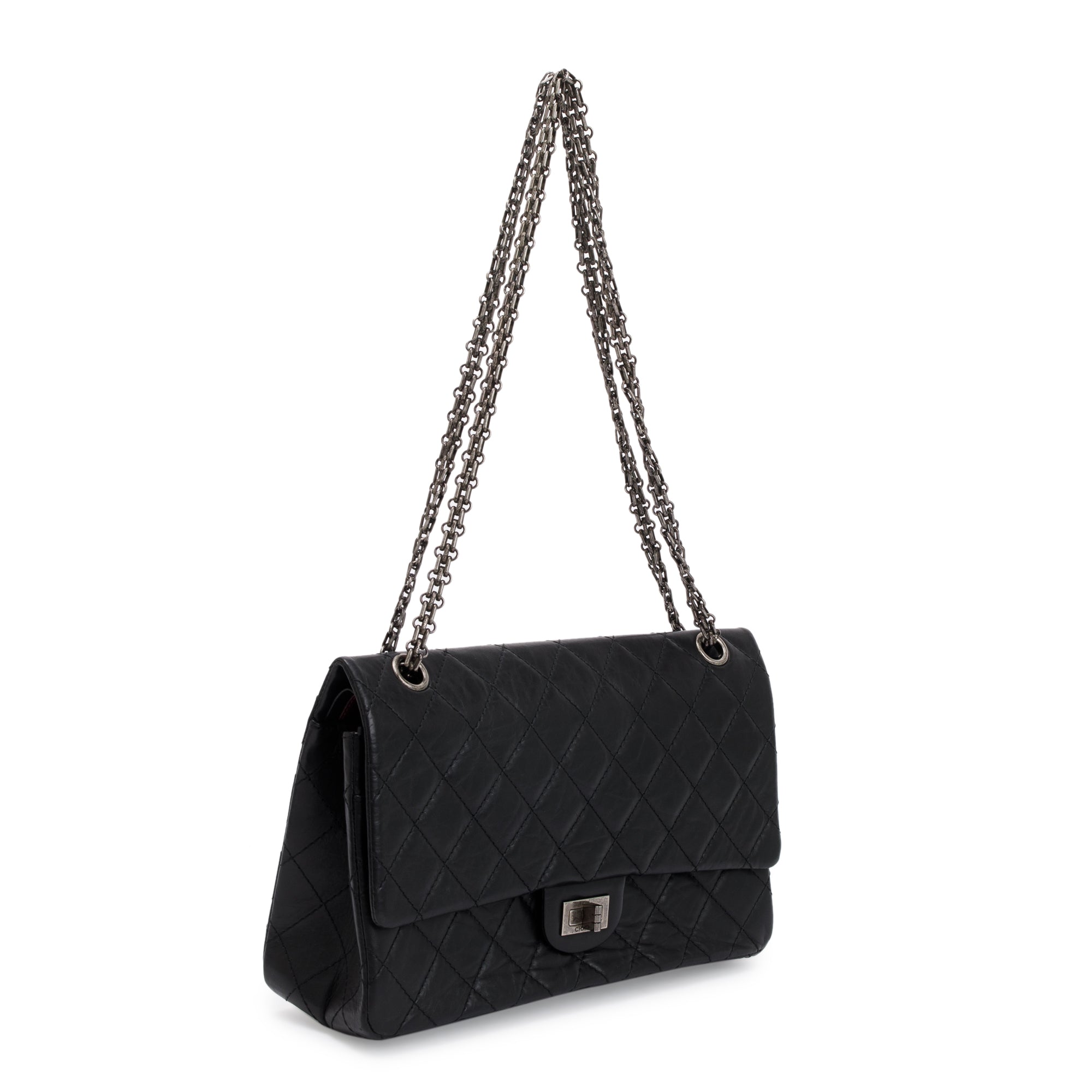 Chanel Black Calfskin Leather 2.55 Reissue 226 Double Flap Bag