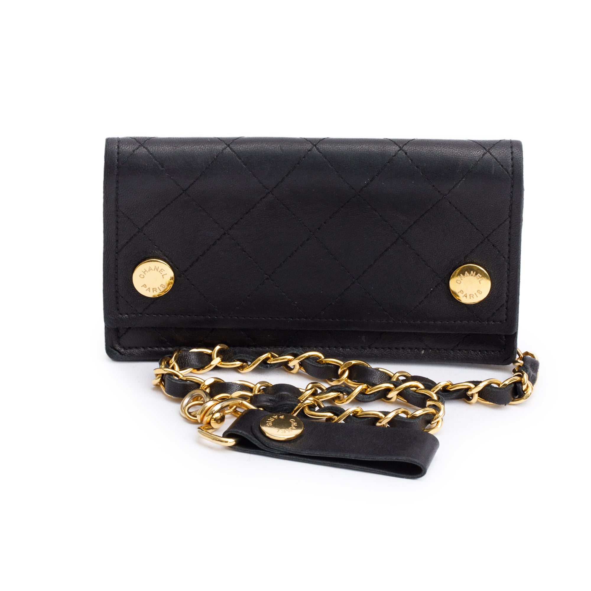 Chanel Black Calfskin Leather CC Logo Chain Bi-Fold Wallet w/ Box