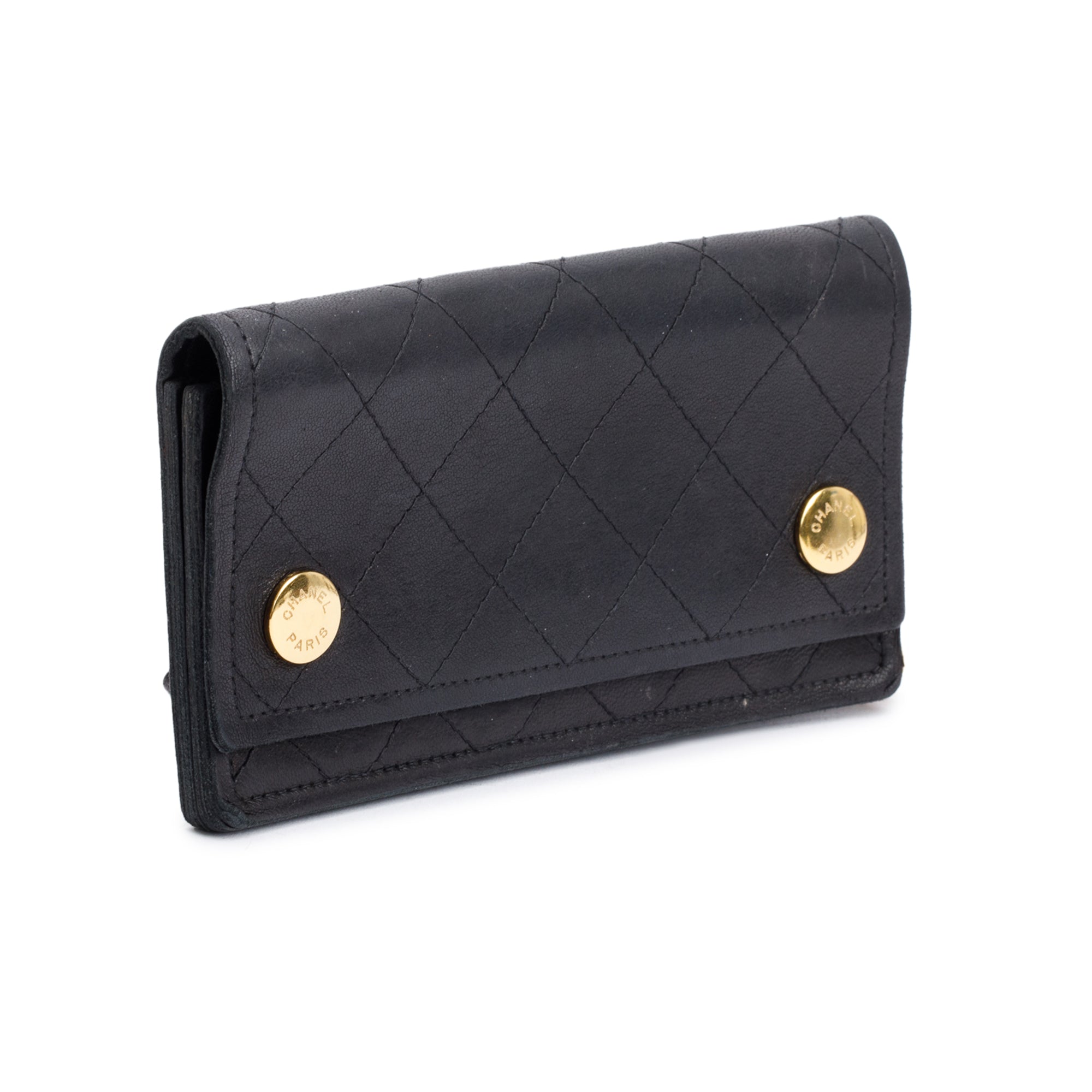 Chanel Black Calfskin Leather CC Logo Chain Bi-Fold Wallet w/ Box
