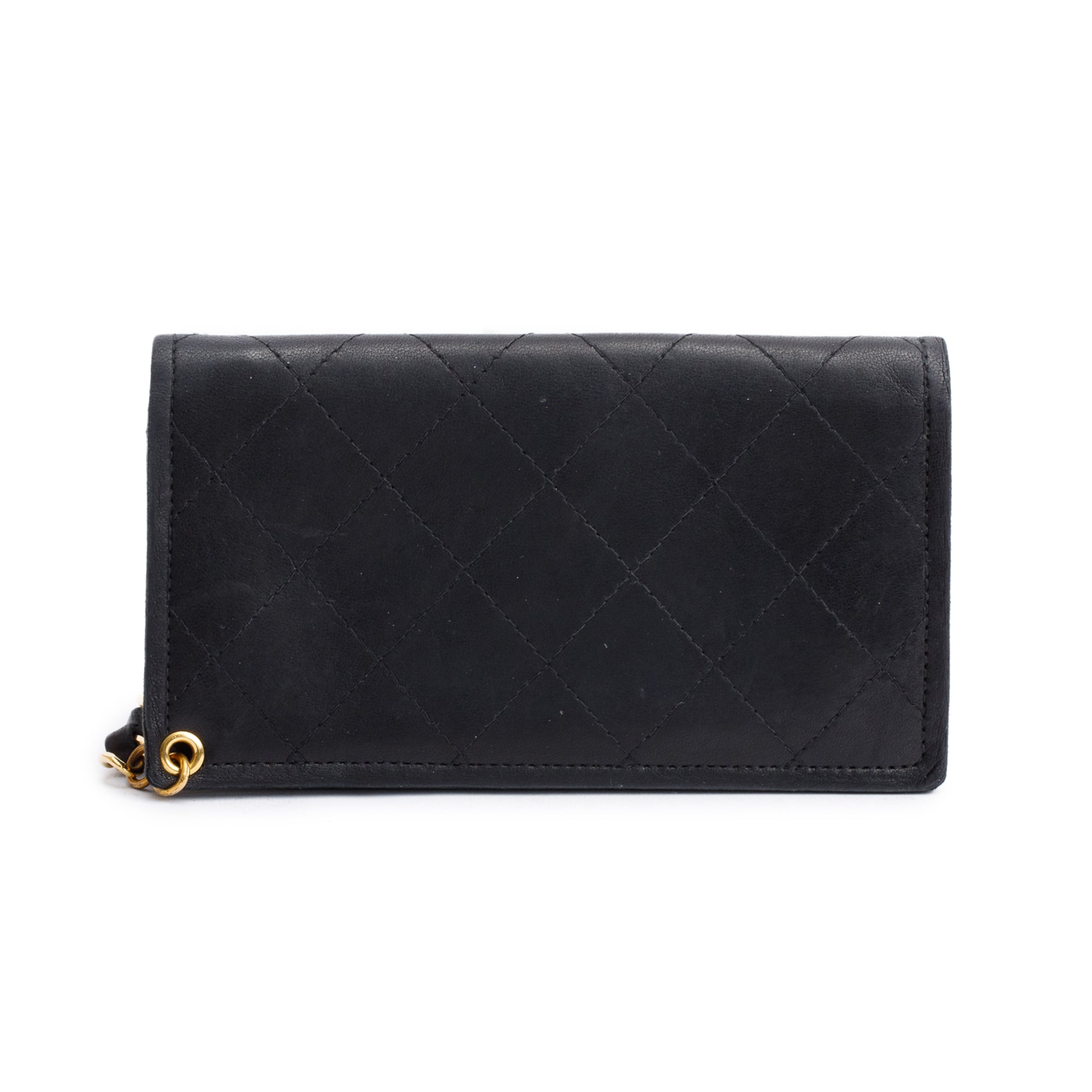 Chanel Black Calfskin Leather CC Logo Chain Bi-Fold Wallet w/ Box