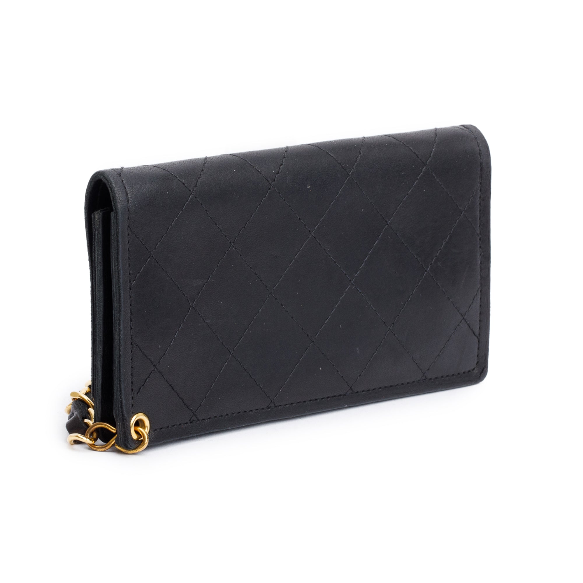 Chanel Black Calfskin Leather CC Logo Chain Bi-Fold Wallet w/ Box