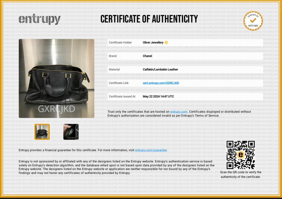 Chanel Black Calfskin Leather Diamond Stitch Boston Bag w/ Strap