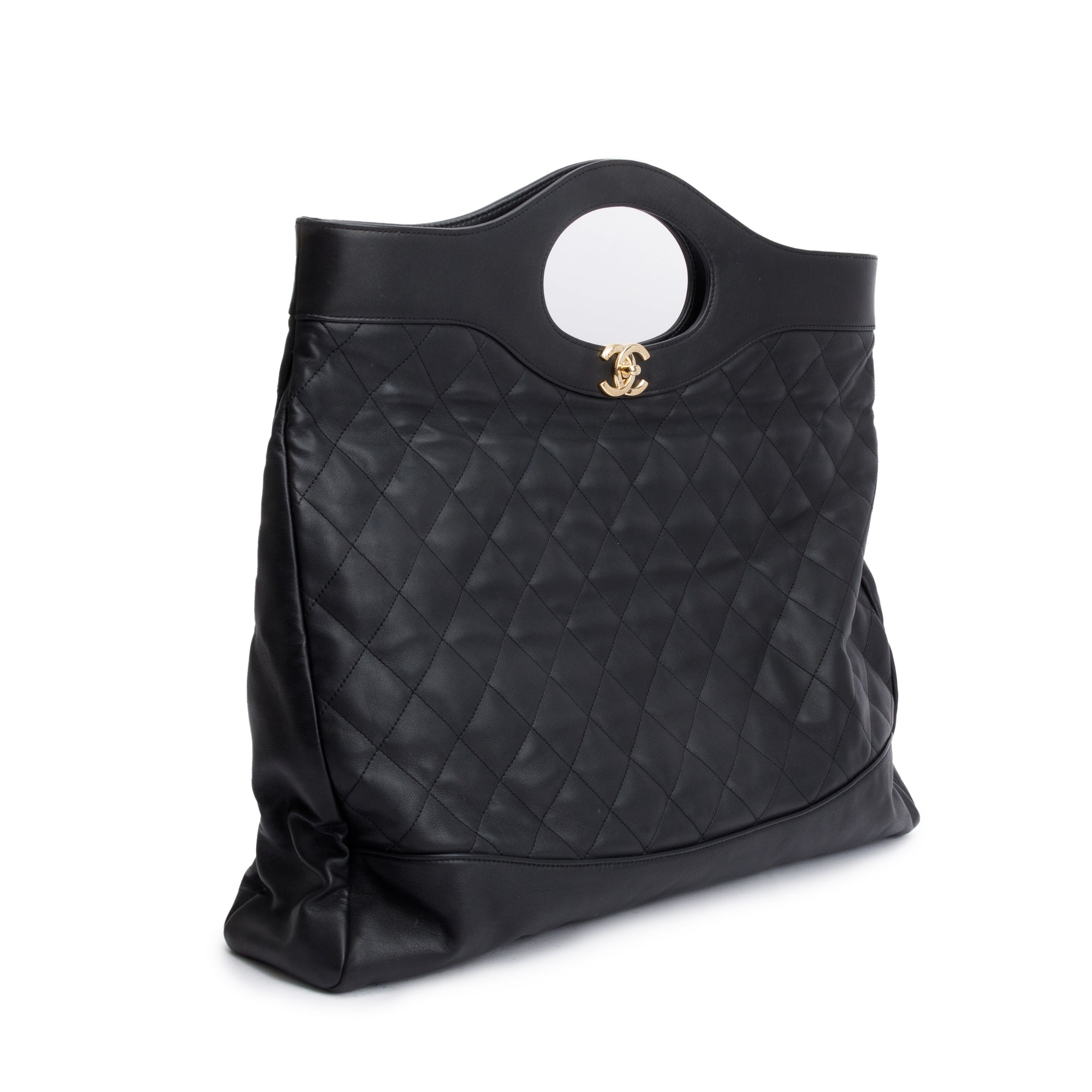 Chanel Black Calfskin Leather Large 31 Shopping Tote w/ Authenticity Card