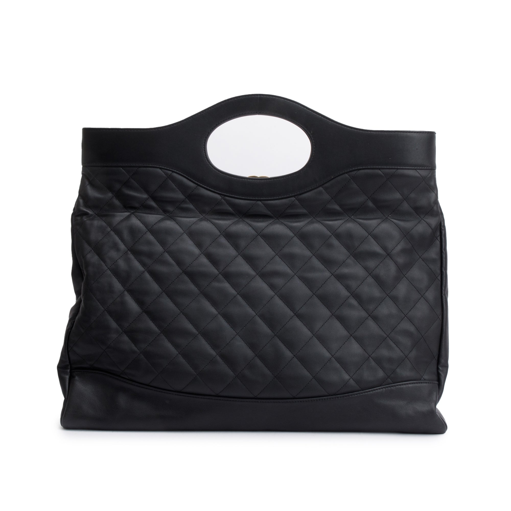 Chanel Black Calfskin Leather Large 31 Shopping Tote w/ Authenticity Card