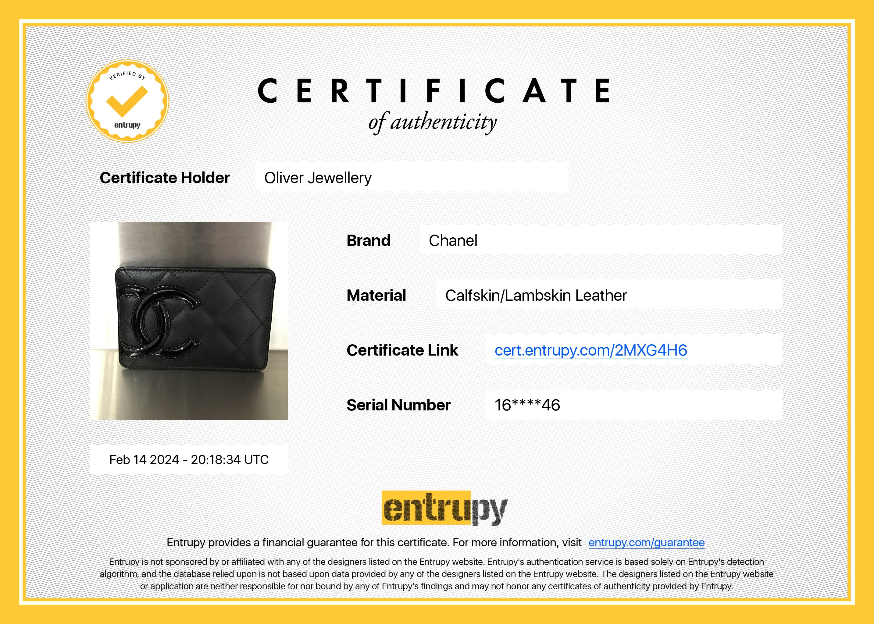 Chanel Black Calfskin Leather Ligne Cambon Card Holder w/ Box & Authenticity Card