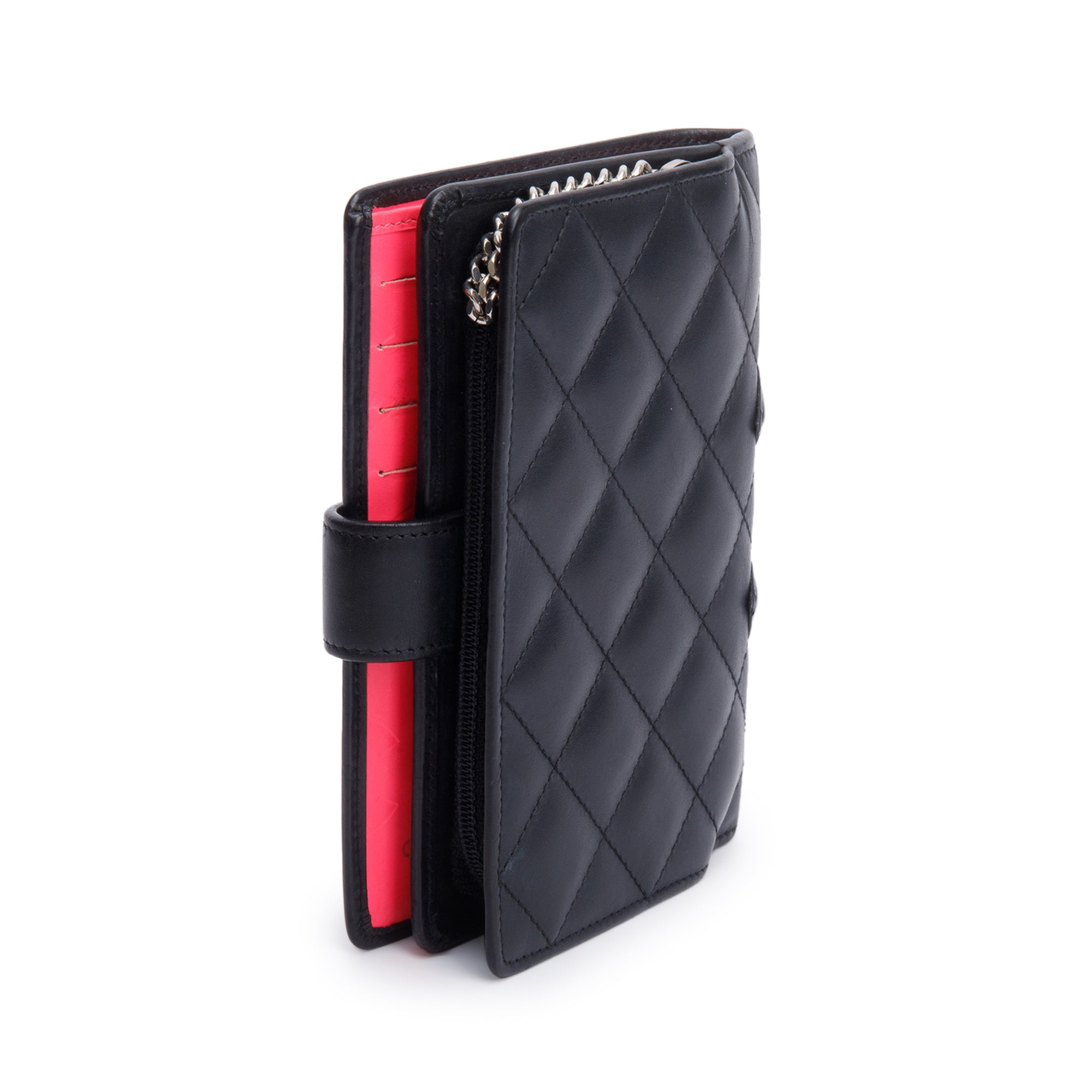 Chanel Black Calfskin Leather Ligne Cambon Compact Wallet w/ Authenticity Card