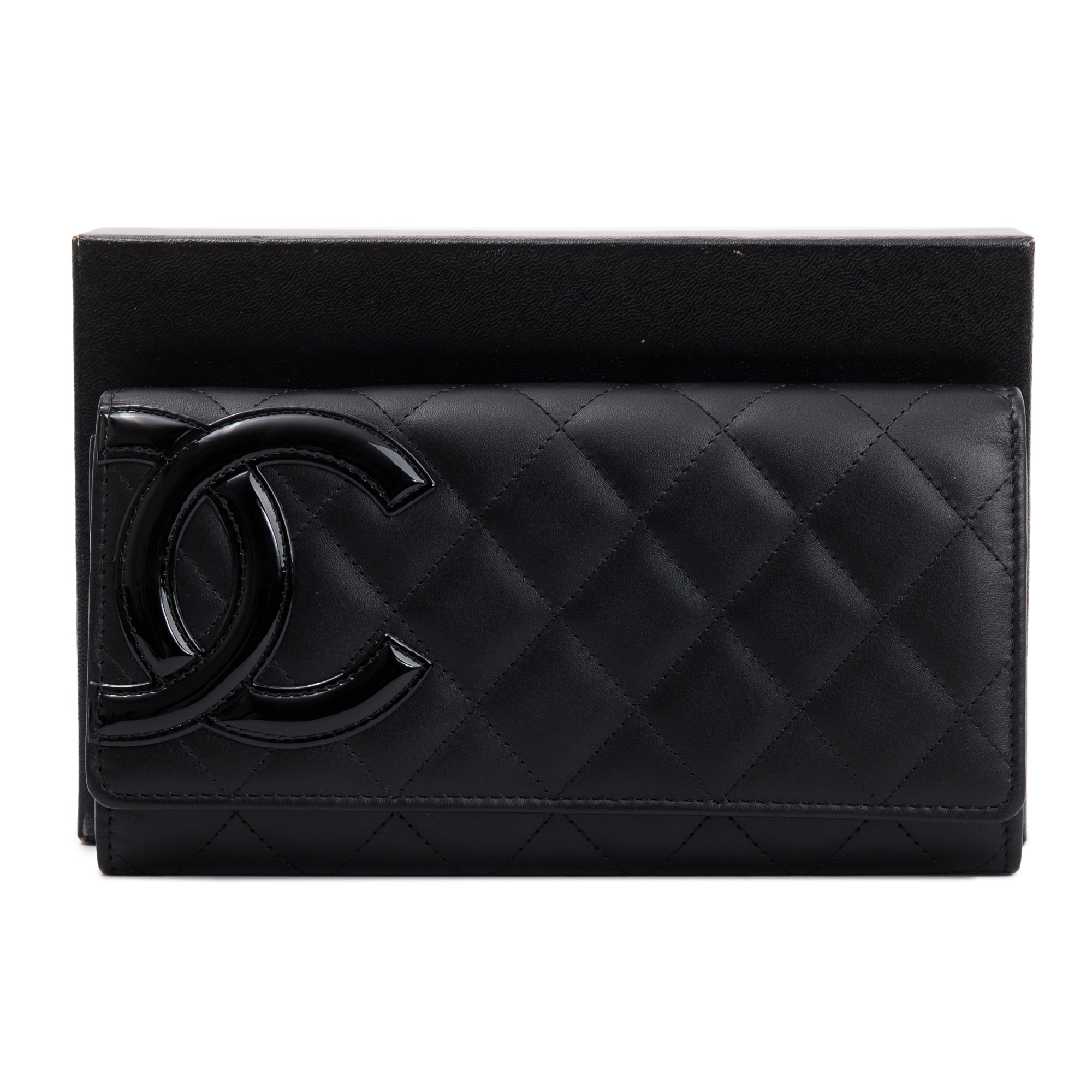 Chanel Black Calfskin Leather Ligne Cambon Continental Flap Wallet w/ Box & Authenticity Card