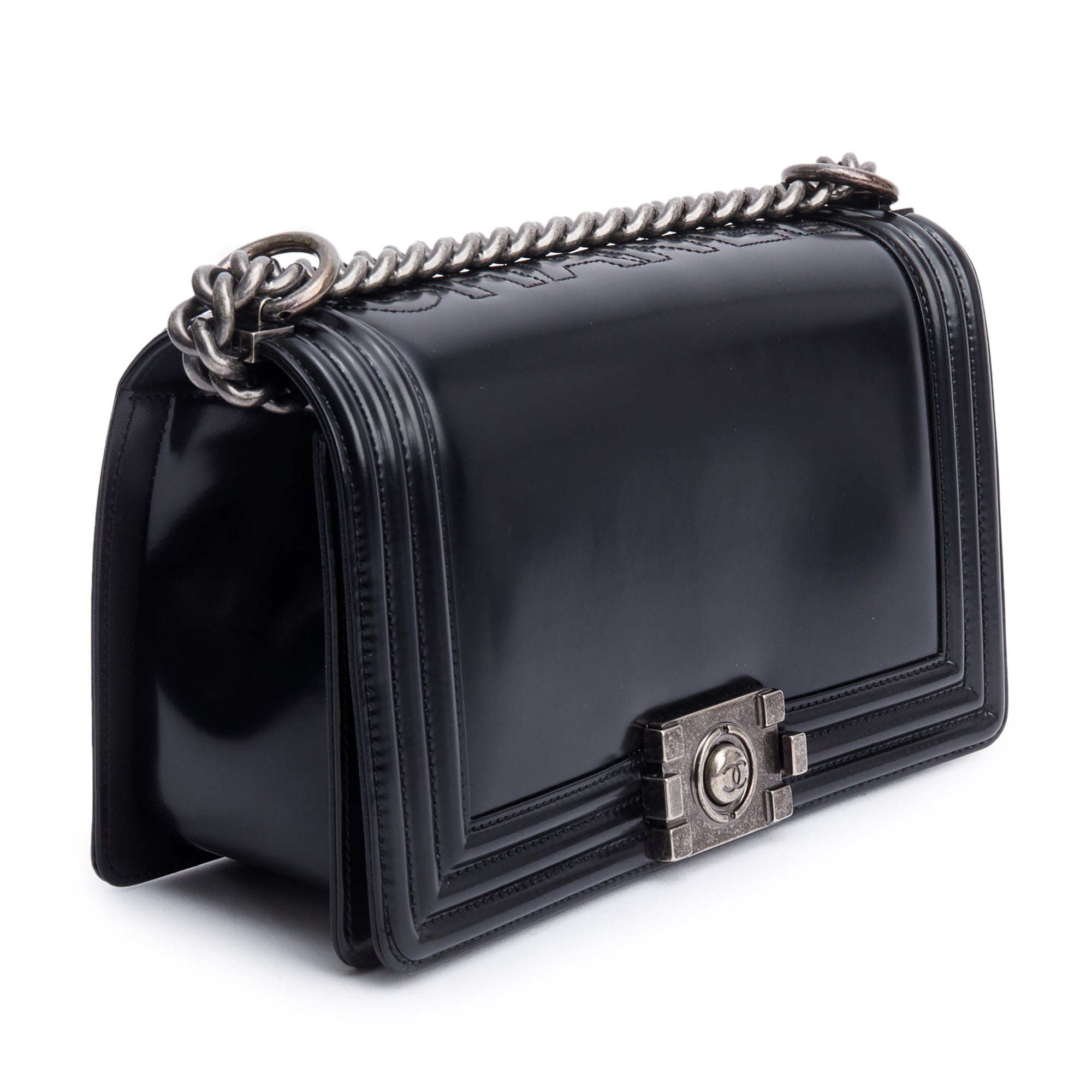 Chanel Black Calfskin Leather Medium Original Clasp Boy Bag w/ Box & Authenticity Card