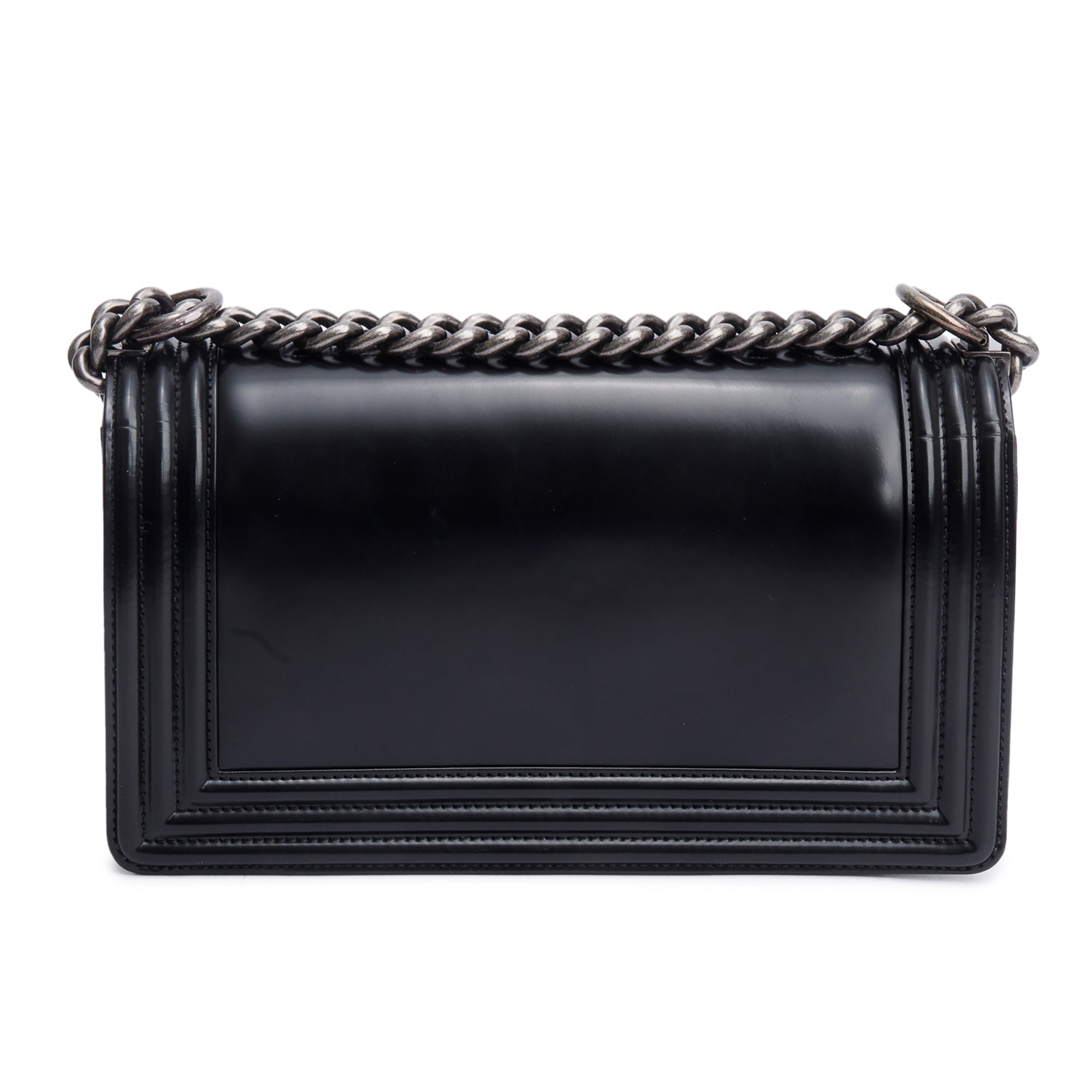 Chanel Black Calfskin Leather Medium Original Clasp Boy Bag w/ Box & Authenticity Card