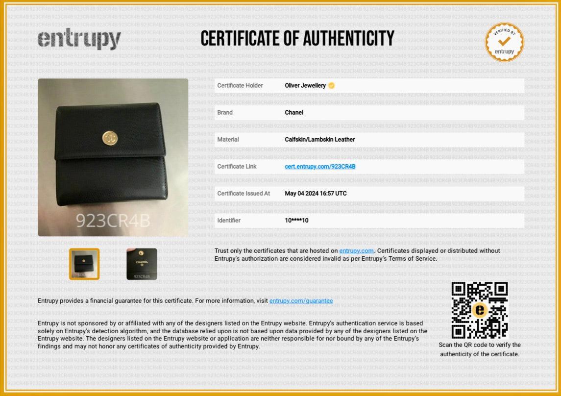 Chanel Black Calfskin Leather Mini Coco Button Trifold Compact Wallet