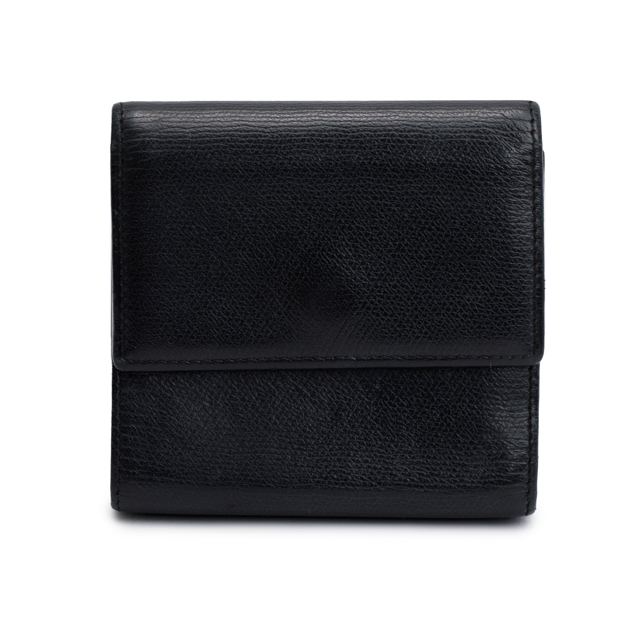 Chanel Black Calfskin Leather Mini Coco Button Trifold Compact Wallet