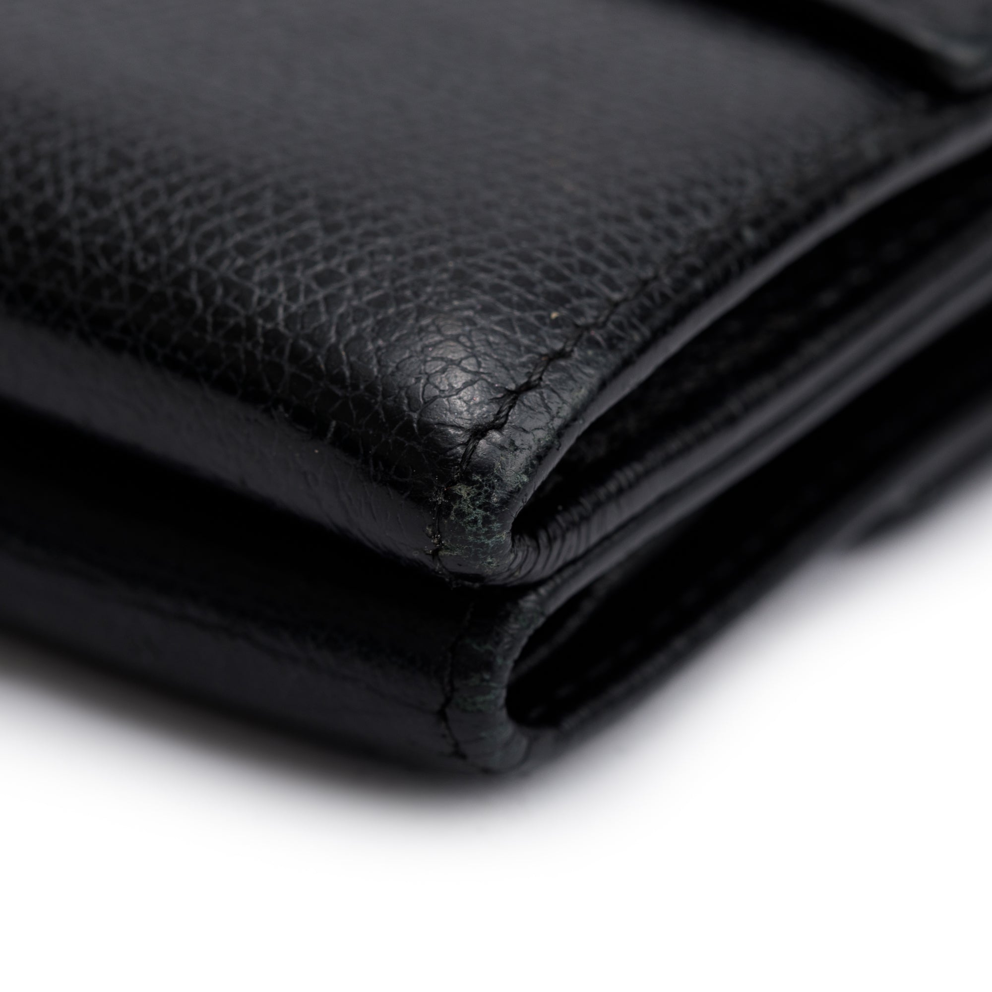 Chanel Black Calfskin Leather Mini Coco Button Trifold Compact Wallet