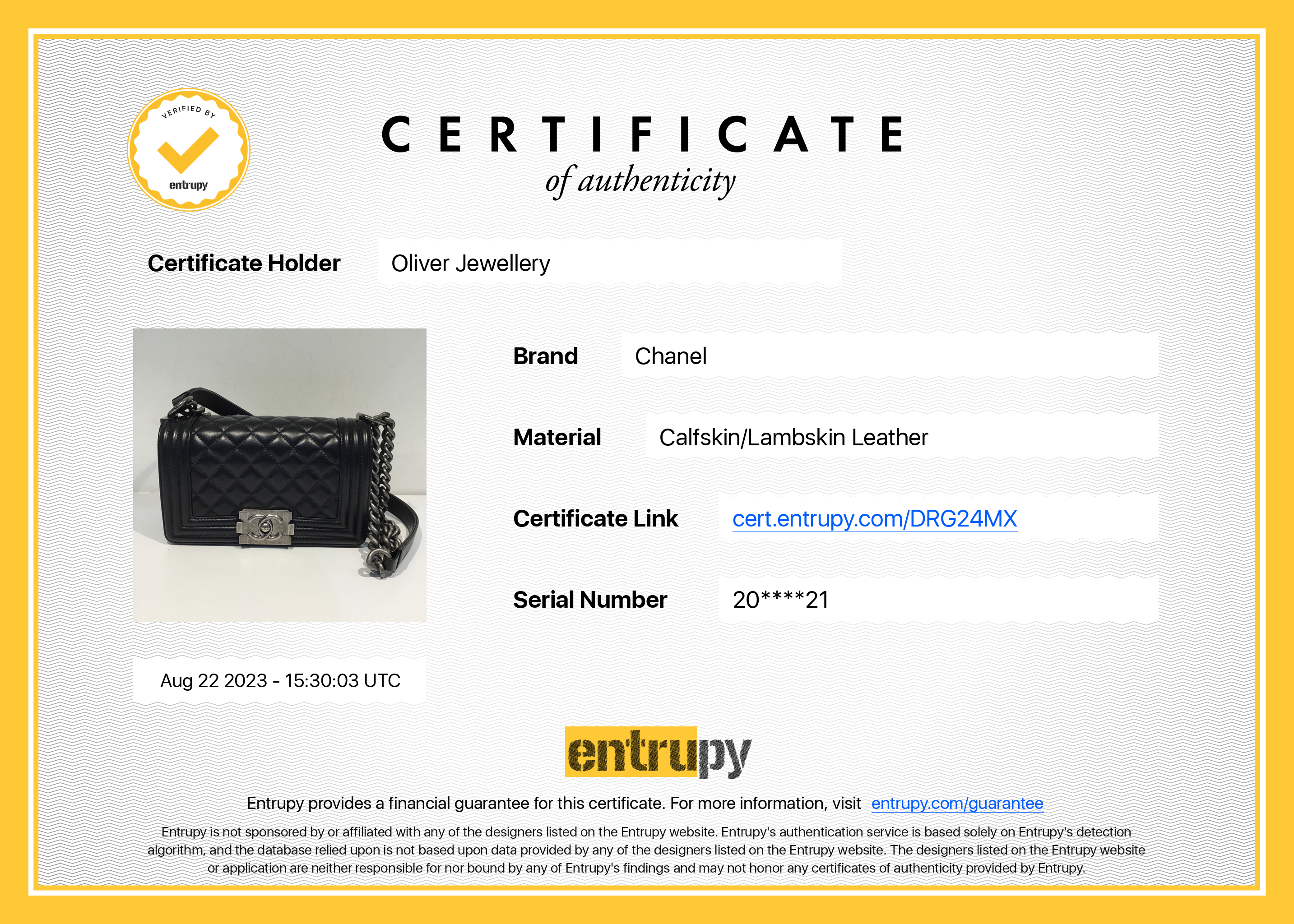 Chanel Black Calfskin Leather Small Boy Bag w/ Box & Authenticity Card