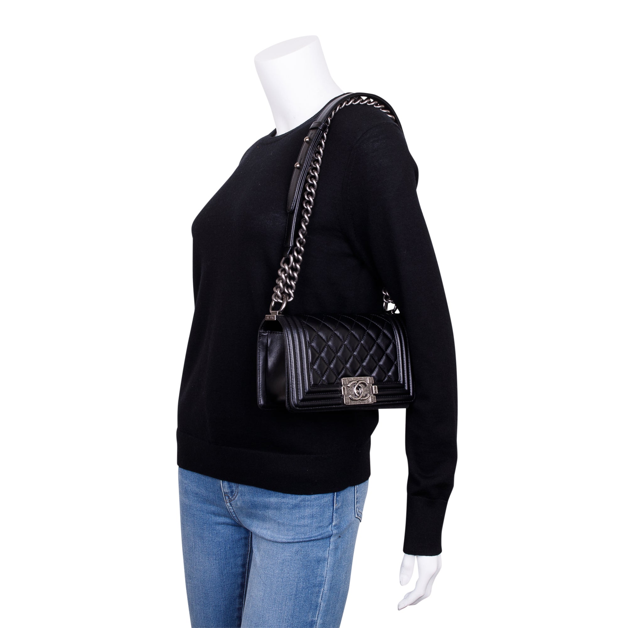 Chanel Black Calfskin Leather Small Boy Bag w/ Box & Authenticity Card