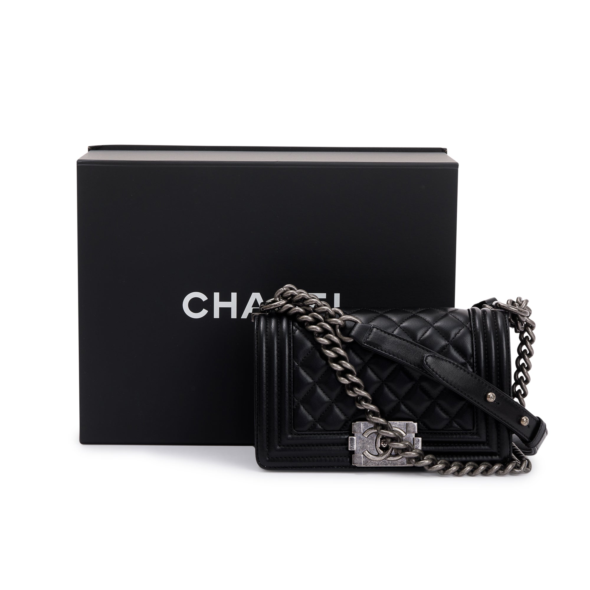 Chanel Black Calfskin Leather Small Boy Bag w/ Box & Authenticity Card