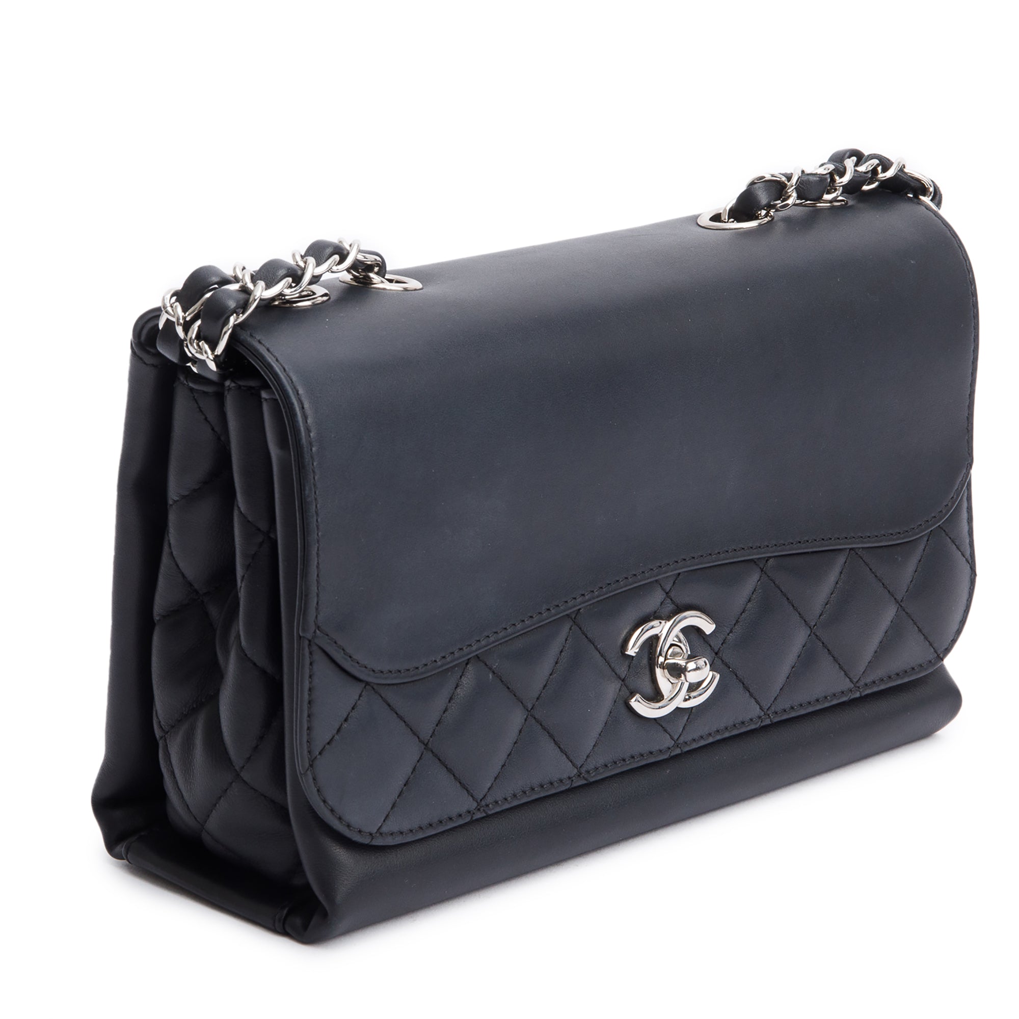 Chanel Black Calfskin Leather Small Tramezzo Flap Bag w/ Box, Receipt & Authenticity Card