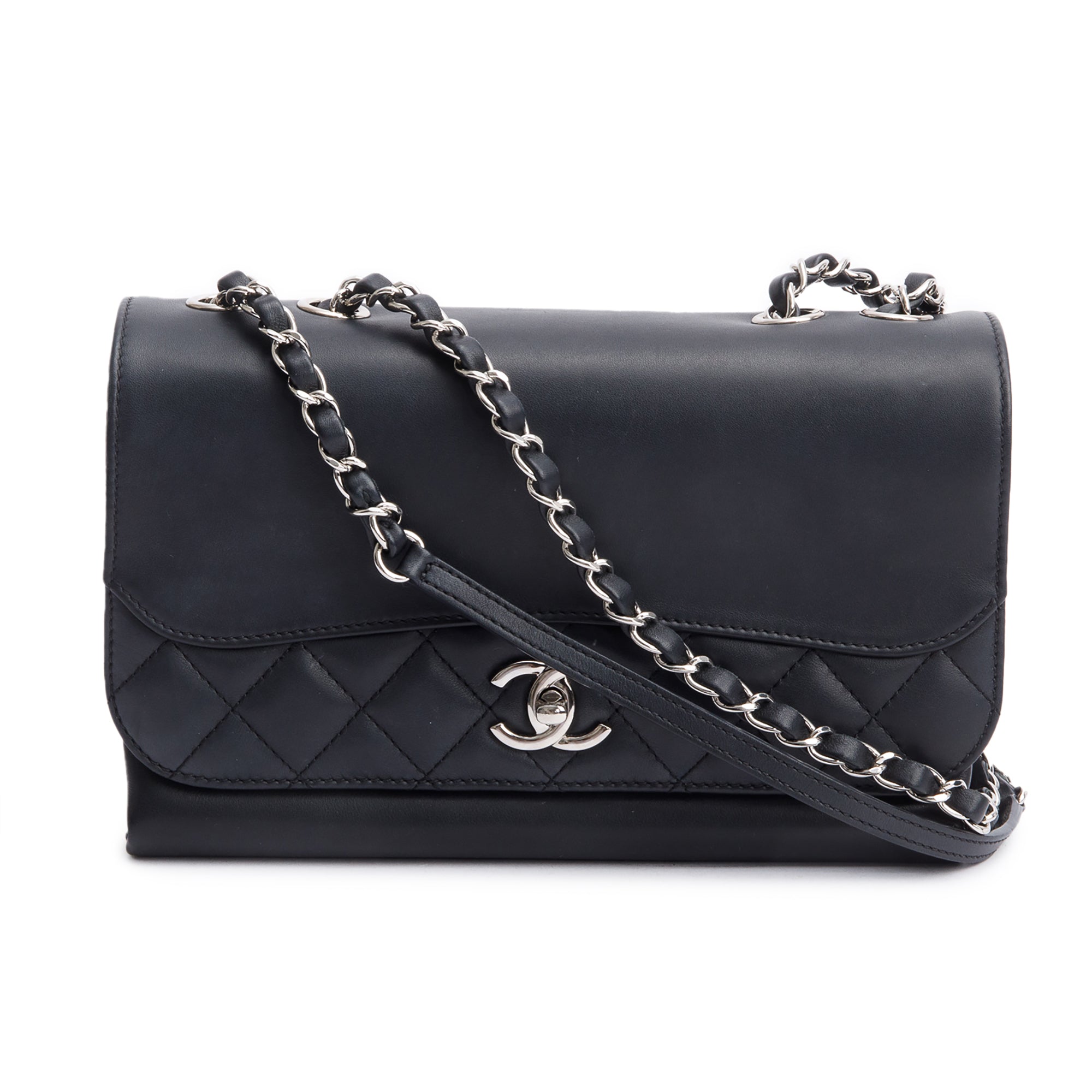 Chanel Black Calfskin Leather Small Tramezzo Flap Bag w/ Box, Receipt & Authenticity Card