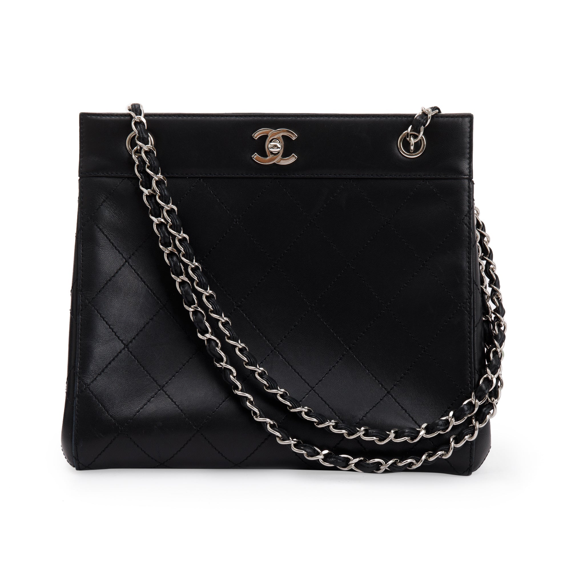 Chanel Black Calfskin Leather Turn-Lock CC Small Chain Tote