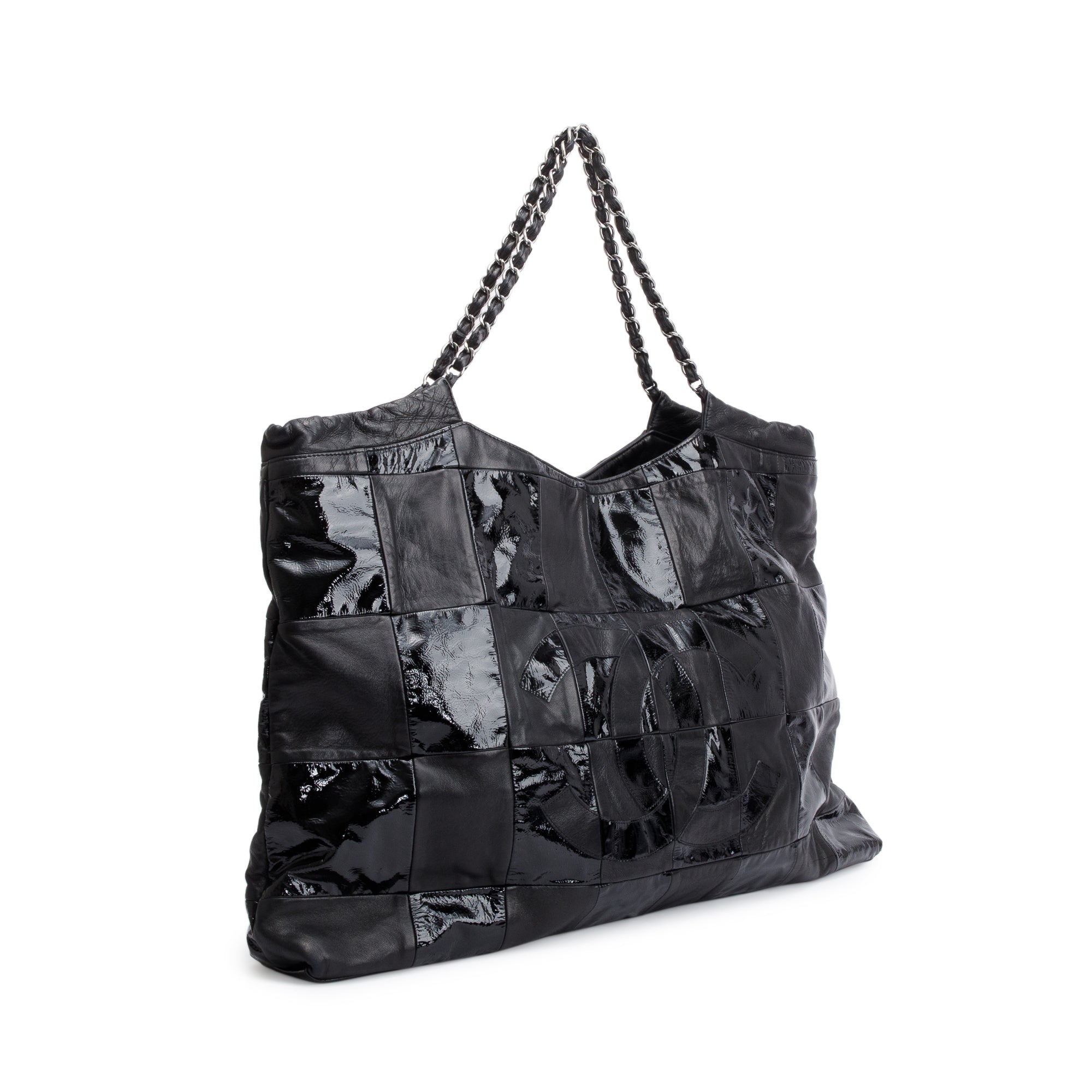Chanel Black Calfskin/Patent Leather Brooklyn Tote Bag w/ Authenticity Card