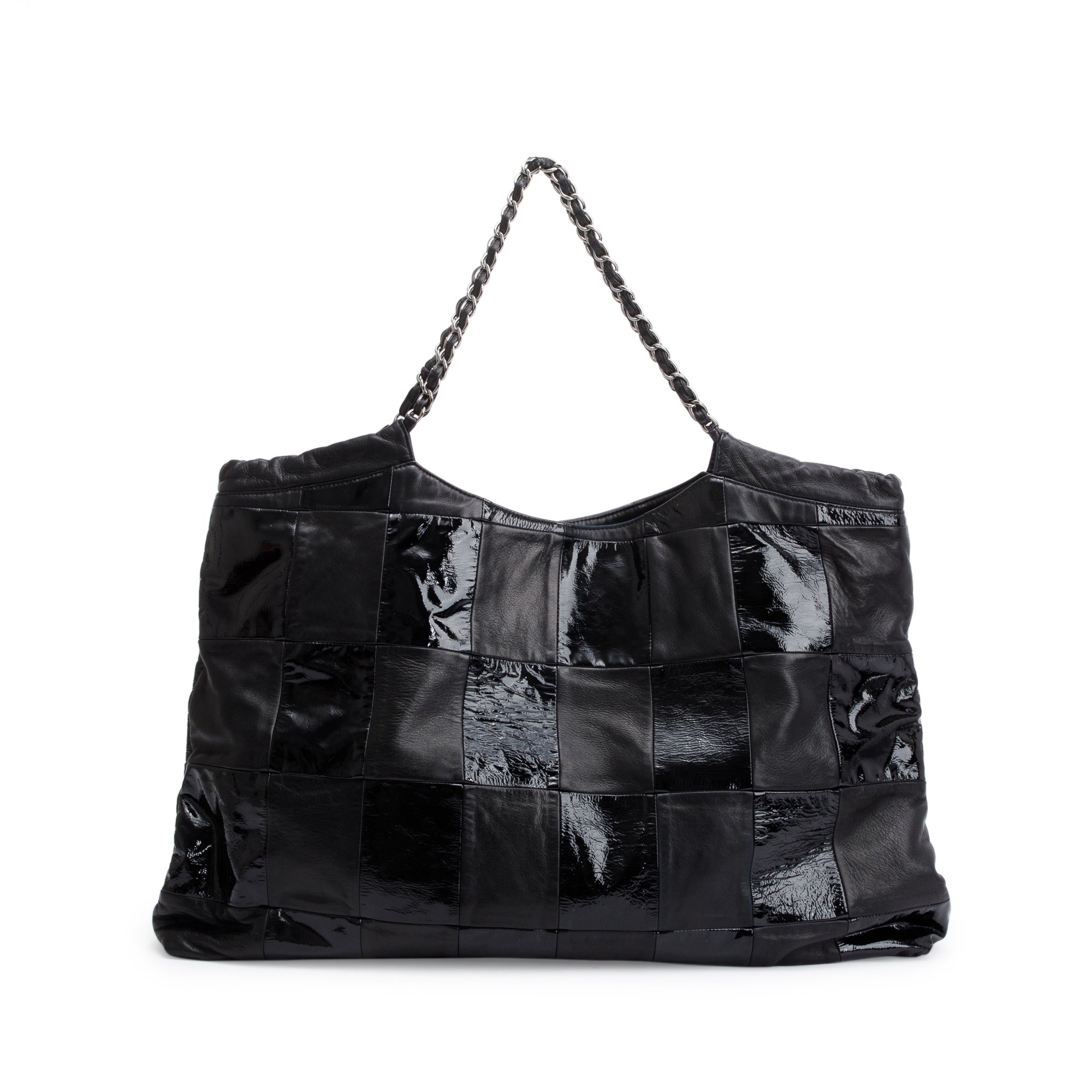 Chanel Black Calfskin/Patent Leather Brooklyn Tote Bag w/ Authenticity Card