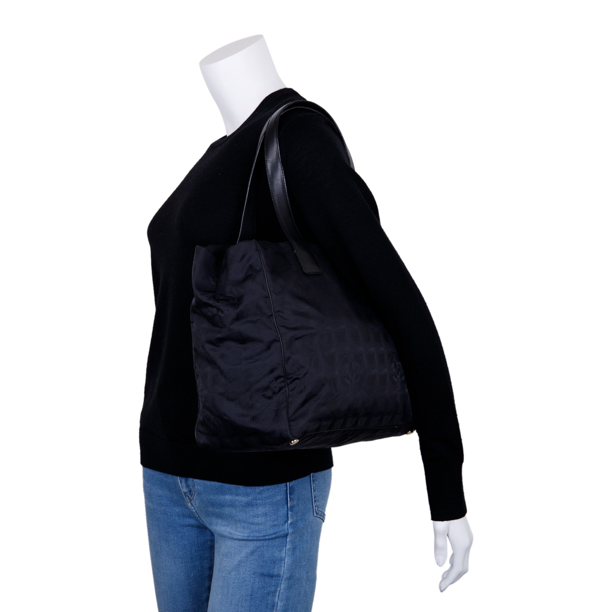 Chanel Black Canvas Travel Ligne Tote