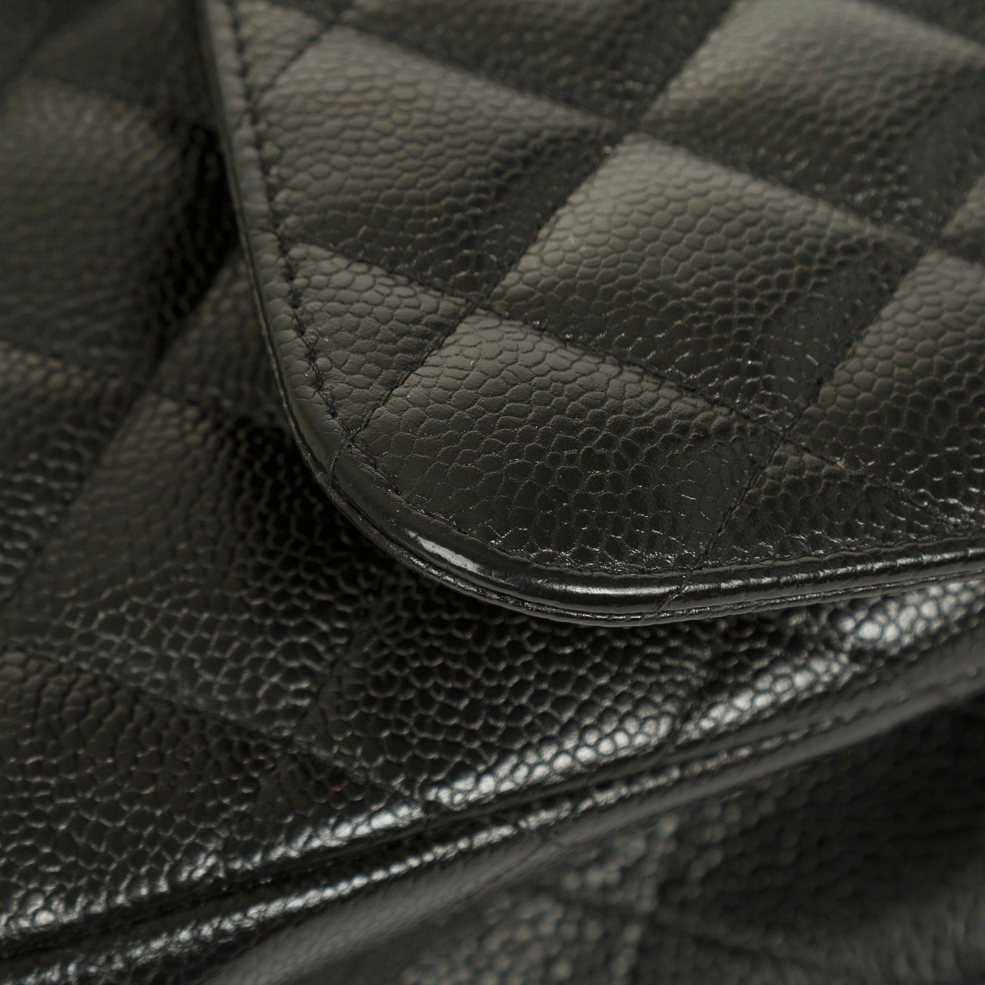 Chanel Black Caviar Classic Jumbo Double Flap Bag w/ Box & Authenticity Card